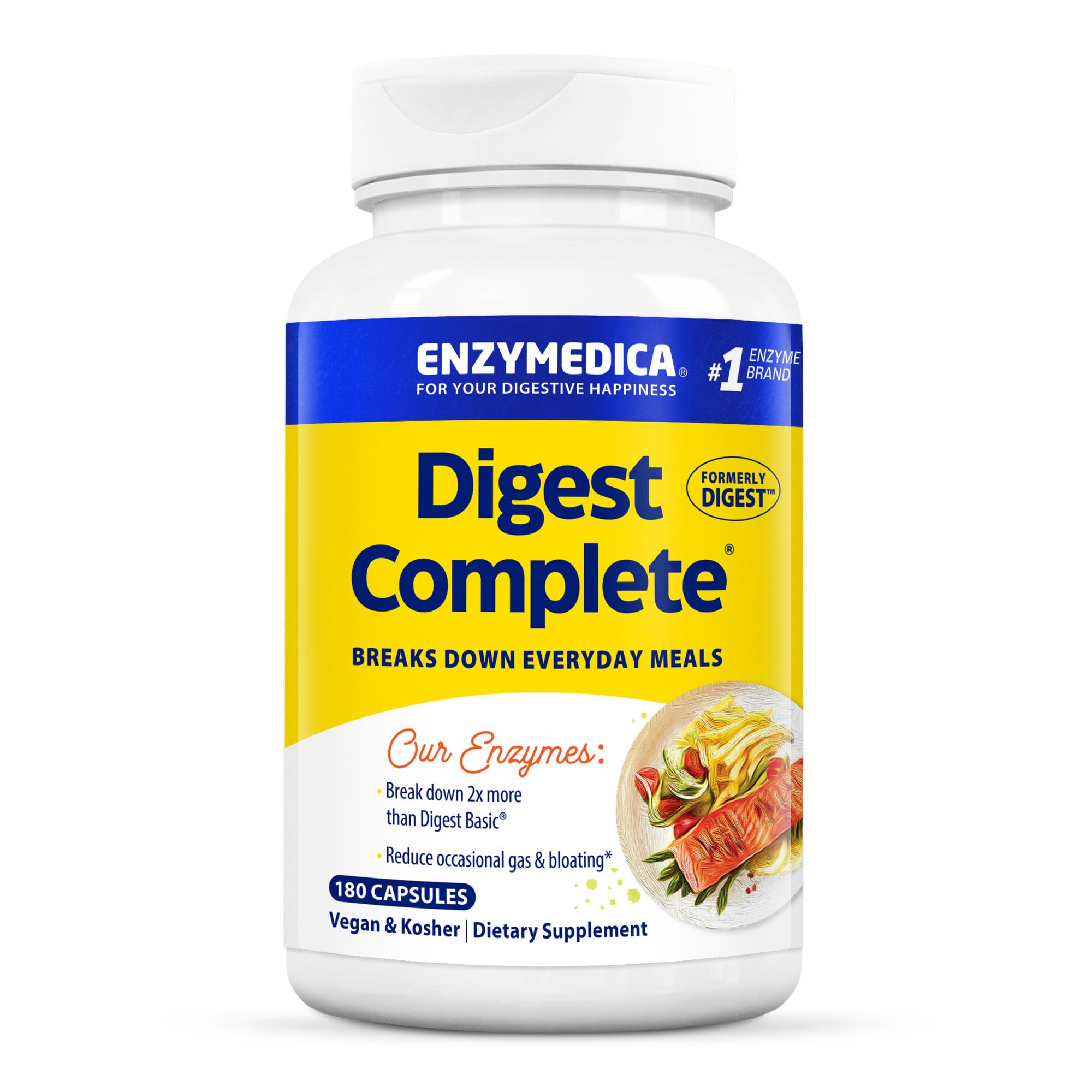 Enzymedica Digest, Full-Range, Everyday Digestive Enzymes, Offers Fast-Acting Gas & Bloating Relief, 180 Count (FFP)