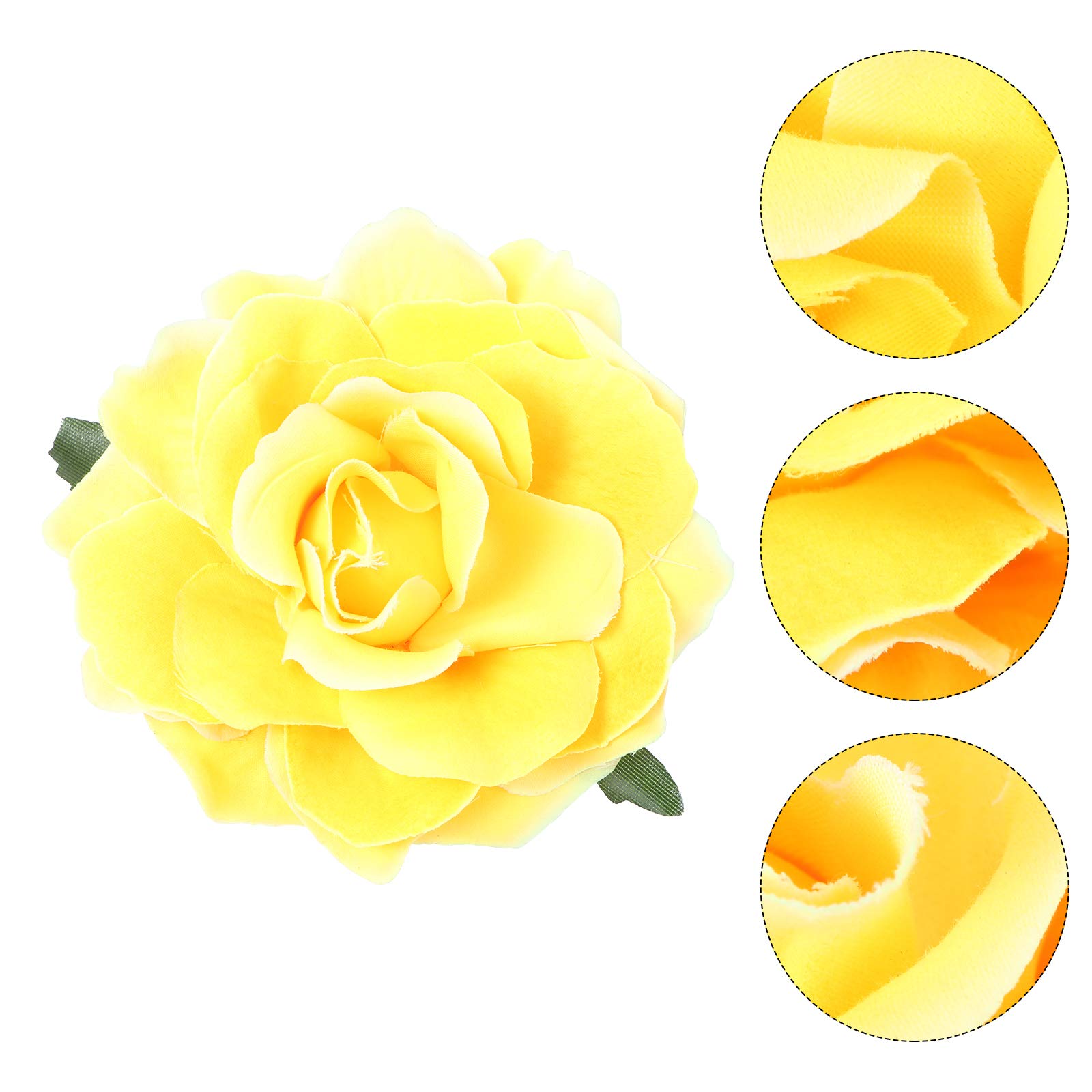Frcolor Artificial Big Rose Flower Hairpin Hair Clips Flower Brooch for Women Party (Yellow)