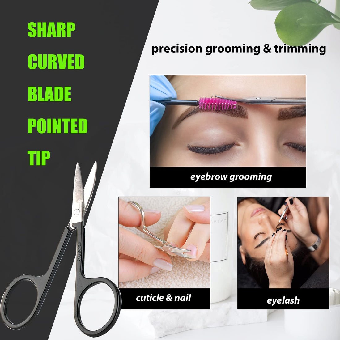 Facial Hair Small Grooming Scissors For Men Women - Eyebrow, Nose Hair, Mustache, Beard, Eyelashes, Ear Trimming Kit - Curved and Rounded Safety Tip Clippers For Hair Cutting- 2PCS Black