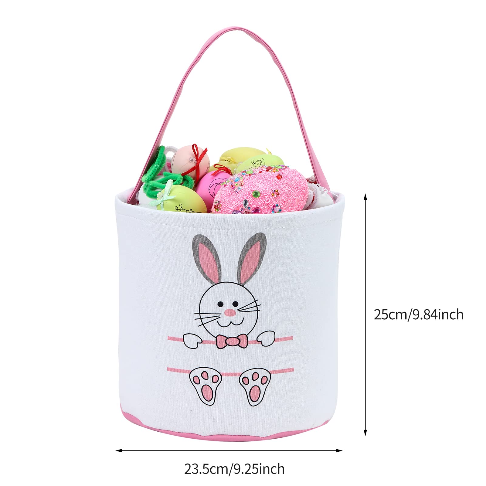 Easter Bunny Basket Egg Bags for Kids,Canvas Cotton Personalized Candy Egg Basket Rabbit Print Buckets with Fluffy Tail Gifts Bags for Easter……