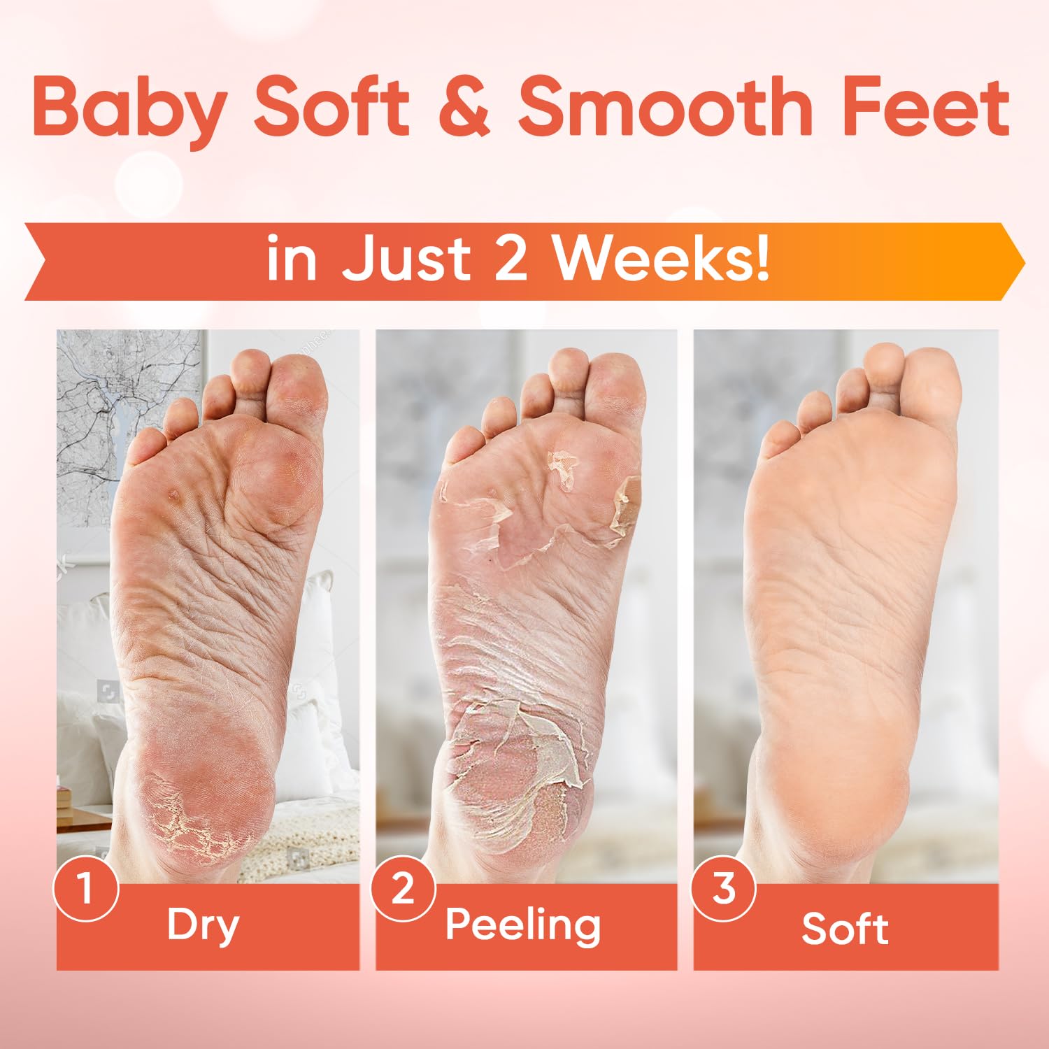 Foot Peel Mask - Foot Mask for Baby Soft Skin - Remove Dead Skin, Dry, Cracked Feet & Callus, Foot Spa, Made with Aloe Vera Extract for Women and Men (5 Pair (Pack of 1), Peach)