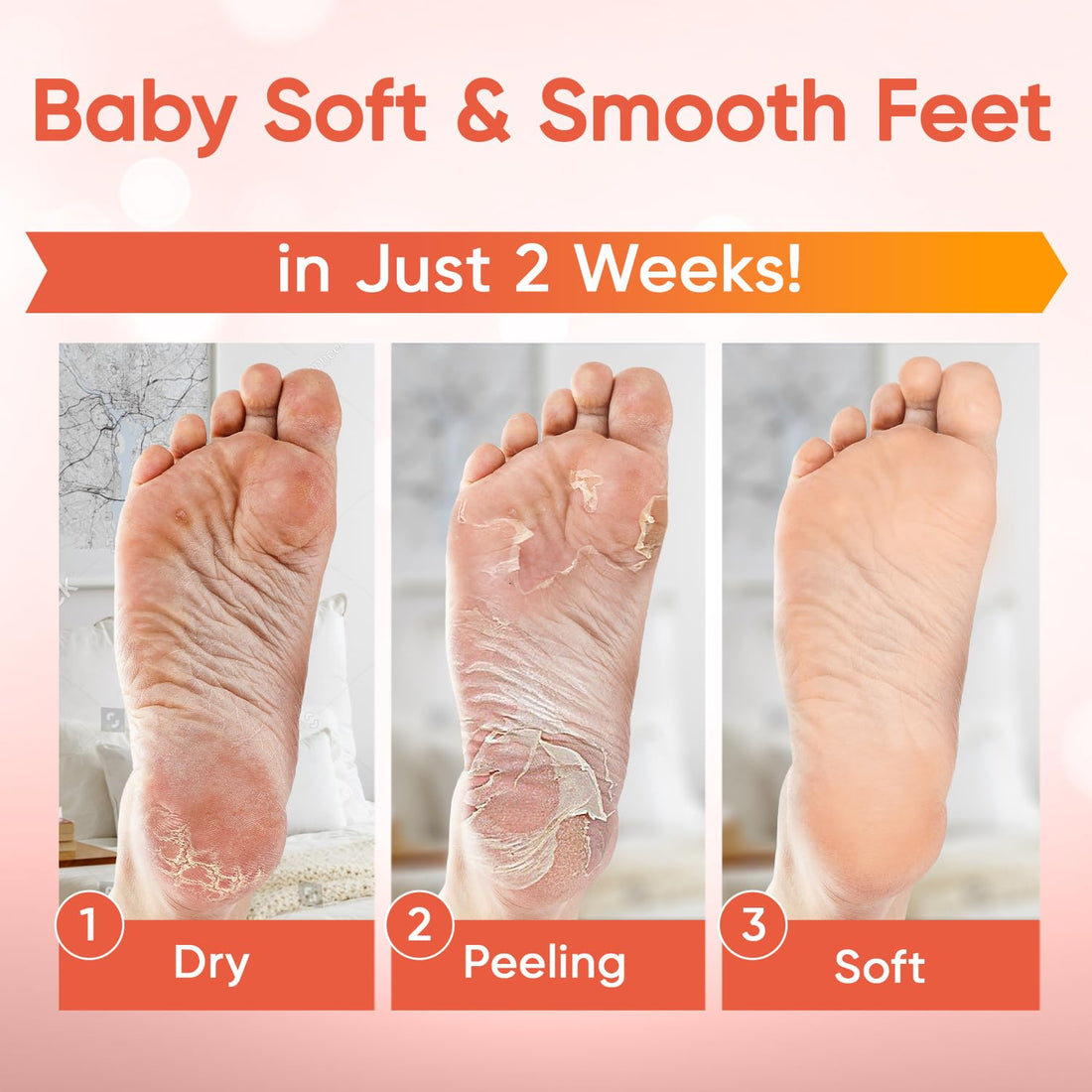 Foot Peel Mask - Foot Mask for Baby Soft Skin - Remove Dead Skin, Dry, Cracked Feet & Callus, Foot Spa, Made with Aloe Vera Extract for Women and Men (5 Pair (Pack of 1), Peach)