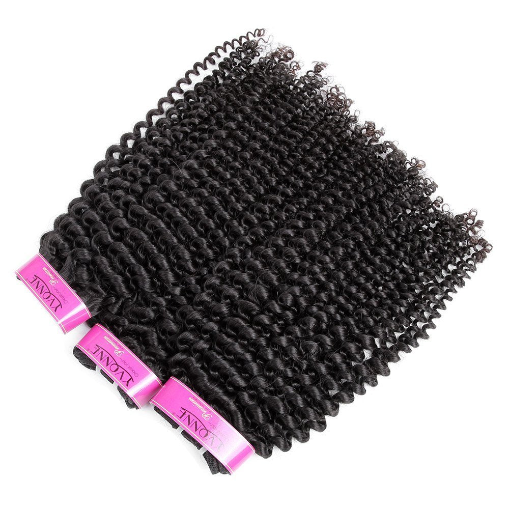 Yvonne Brazilian Virgin Hair Kinky Curly 3 Bundles Human Hair Extension With Natural Color (18 18 18)