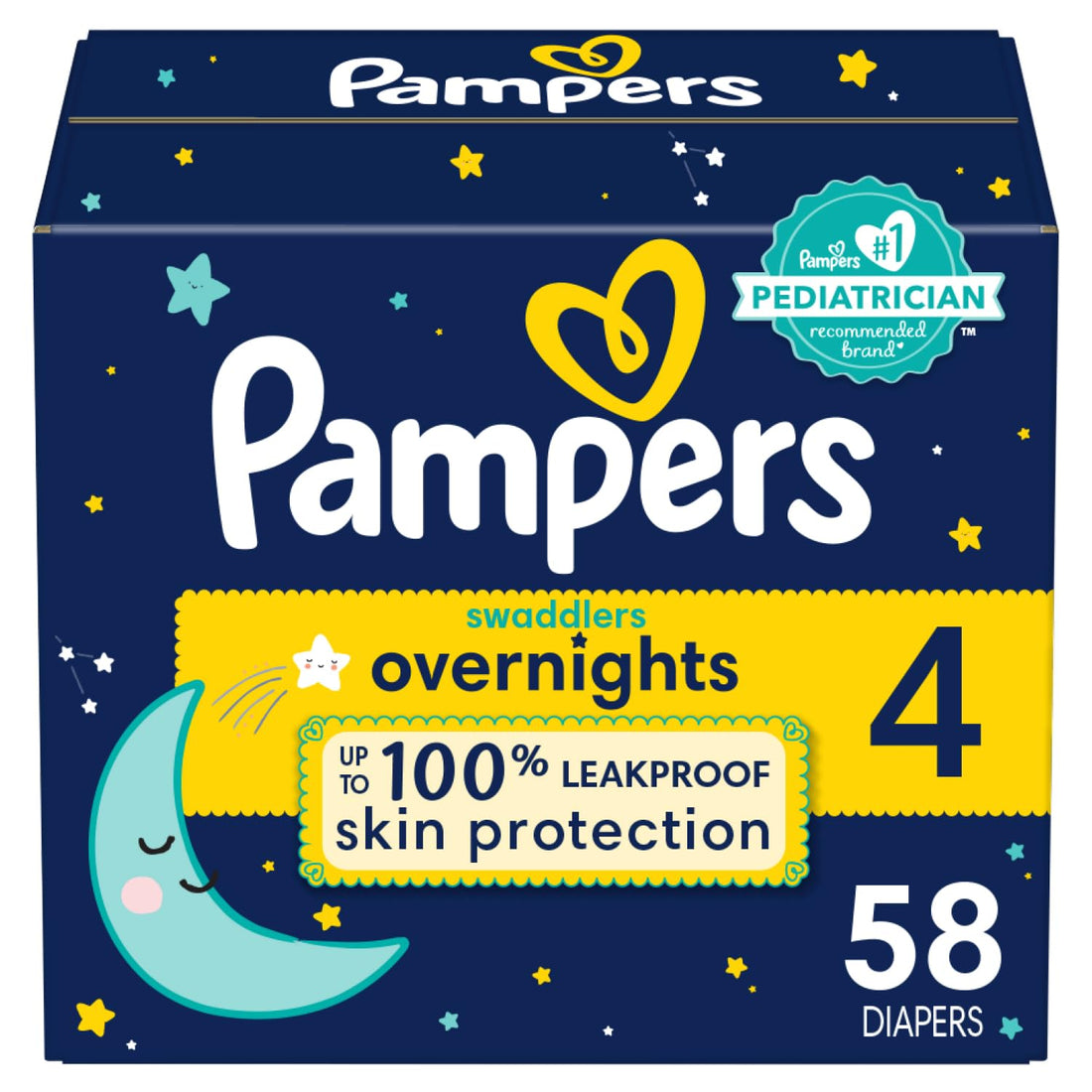 Diapers Size 4, 58 Count - Pampers Swaddlers Overnights Disposable Baby Diapers, Super Pack: Size 4