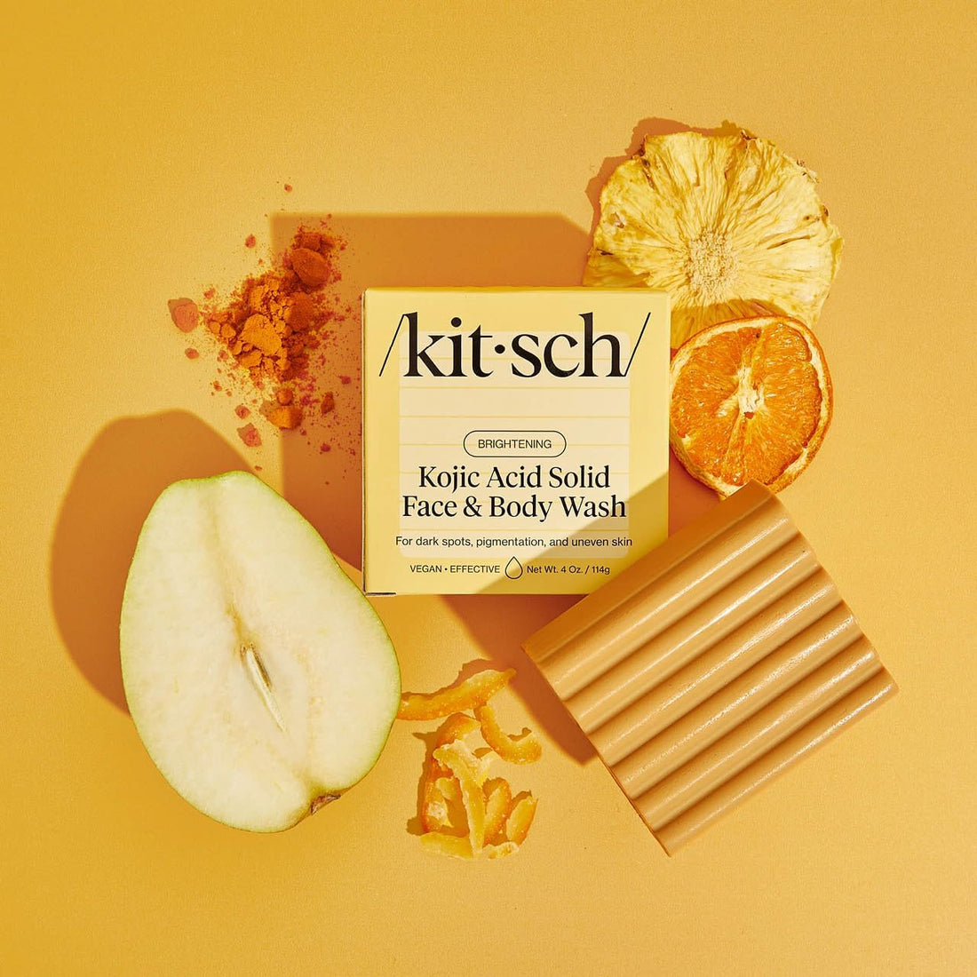 Kitsch Kojic Acid Soap – Turmeric Soap Bar with Hyaluronic Acid & Shea Butter – Brightening & Hydrating Body Wash & Face Wash for Dark Spots, Even Skin Tone & Natural Glow - Made in USA - 4 oz