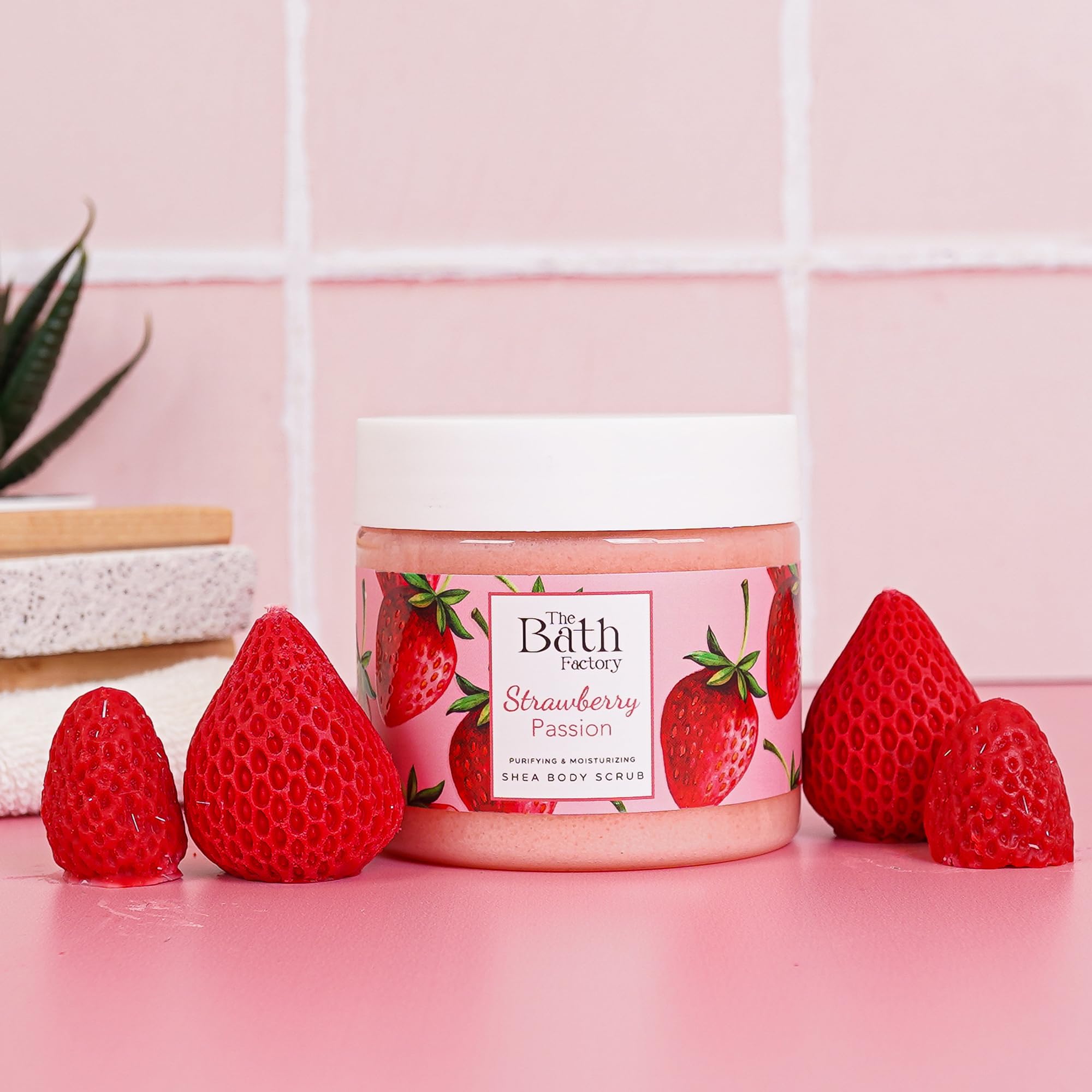 THE BATH FACTORY Body Scrub for Exfoliating with Moisturizing Shea Butter | 100% Vegan | Natural Strawberry Extract | Perfect Exfoliator for All Body Parts such as Face, Foot, Hand