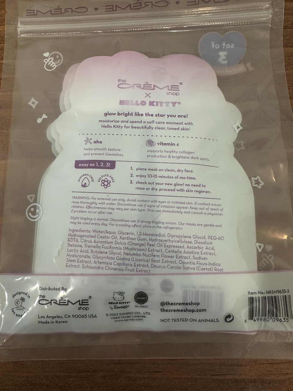 The Crème Shop x Hello Kitty Clear Cutie Printed Essence Sheet Mask, K Beauty Facial Mask (3pk)