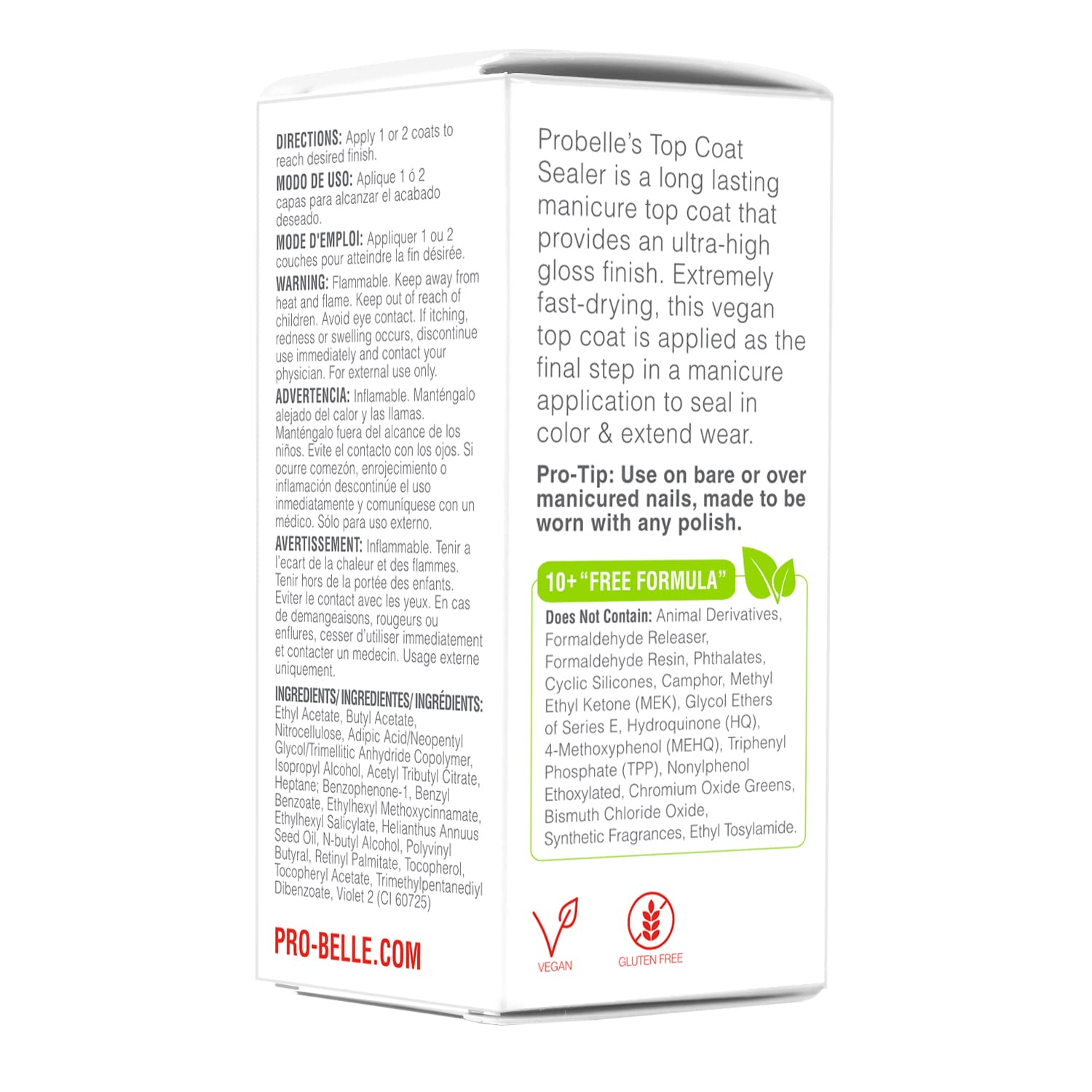 Probelle Top Coat Sealer - Ultra High Gloss And Thick Finishing Top Coat For Long Lasting Manicure, 0.5 Fl Oz/ 15 Ml