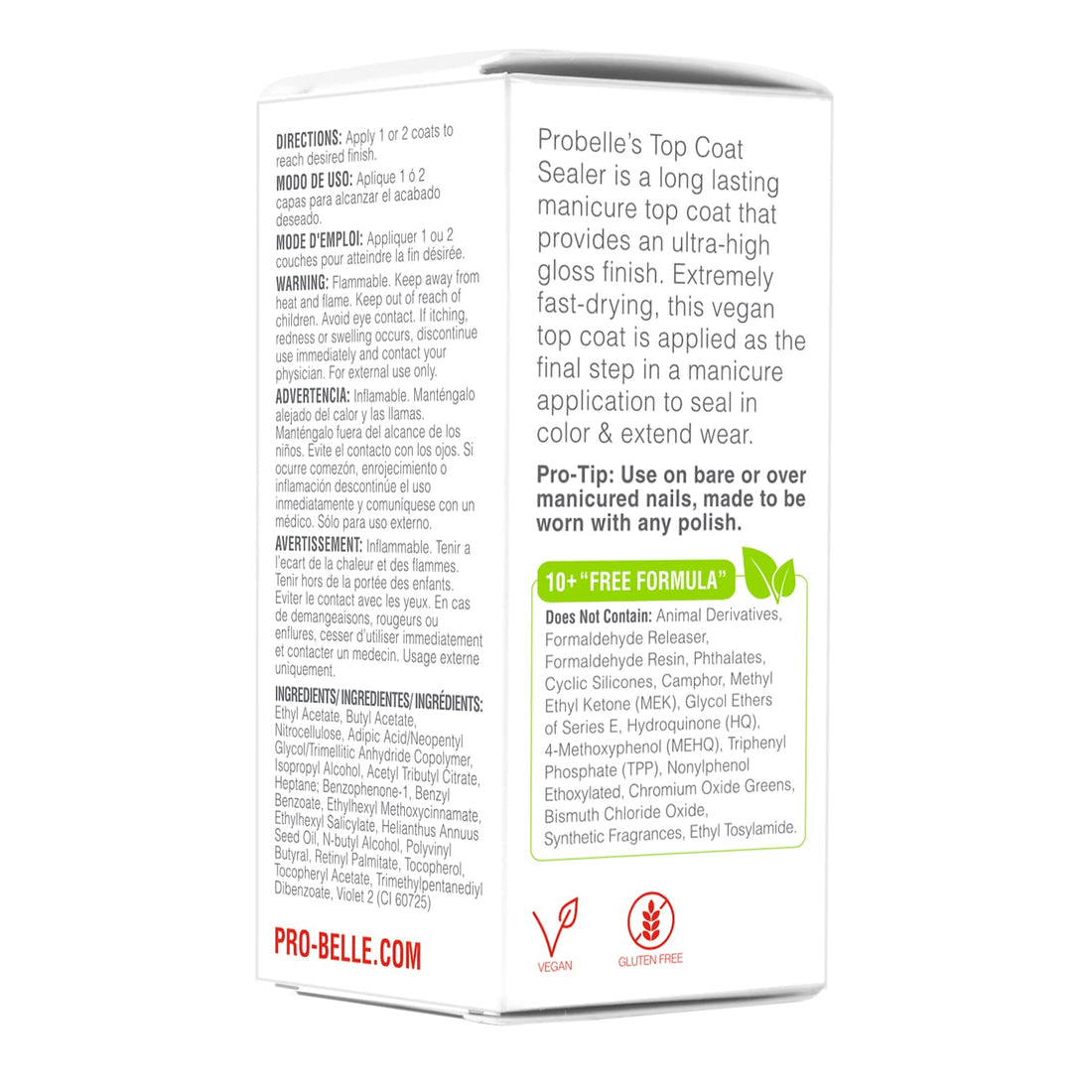 Probelle Top Coat Sealer - Ultra High Gloss And Thick Finishing Top Coat For Long Lasting Manicure, 0.5 Fl Oz/ 15 Ml