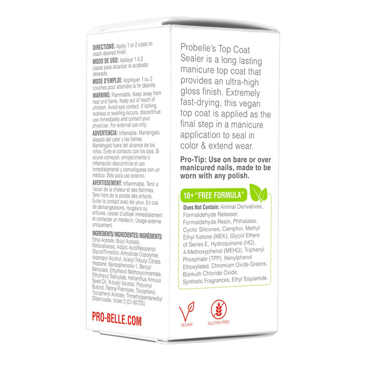 Probelle Top Coat Sealer - Ultra High Gloss And Thick Finishing Top Coat For Long Lasting Manicure, 0.5 Fl Oz/ 15 Ml