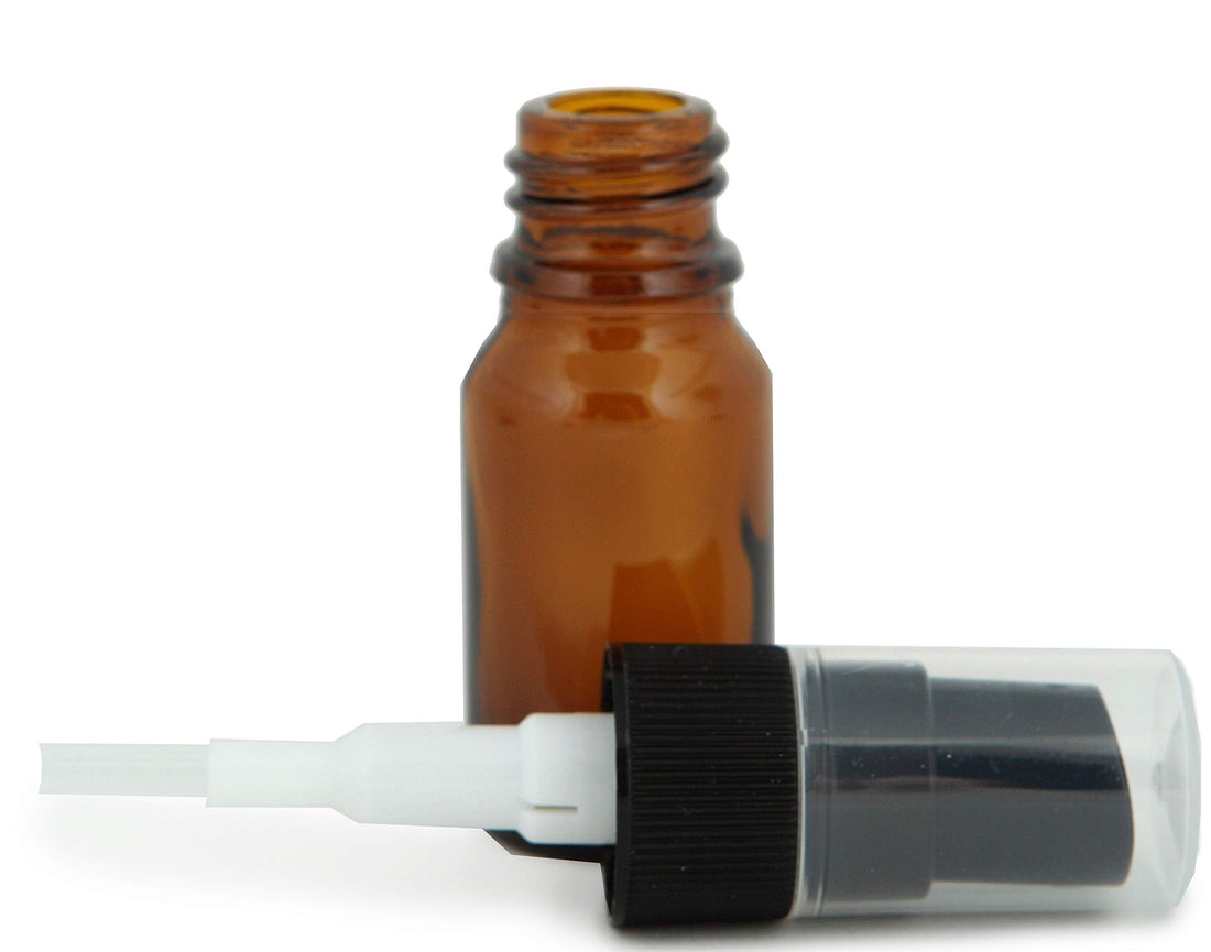 Vivaplex, 24, Amber, 10 ml (1/3 oz) Glass Bottles, with Black Fine Mist Sprayer's