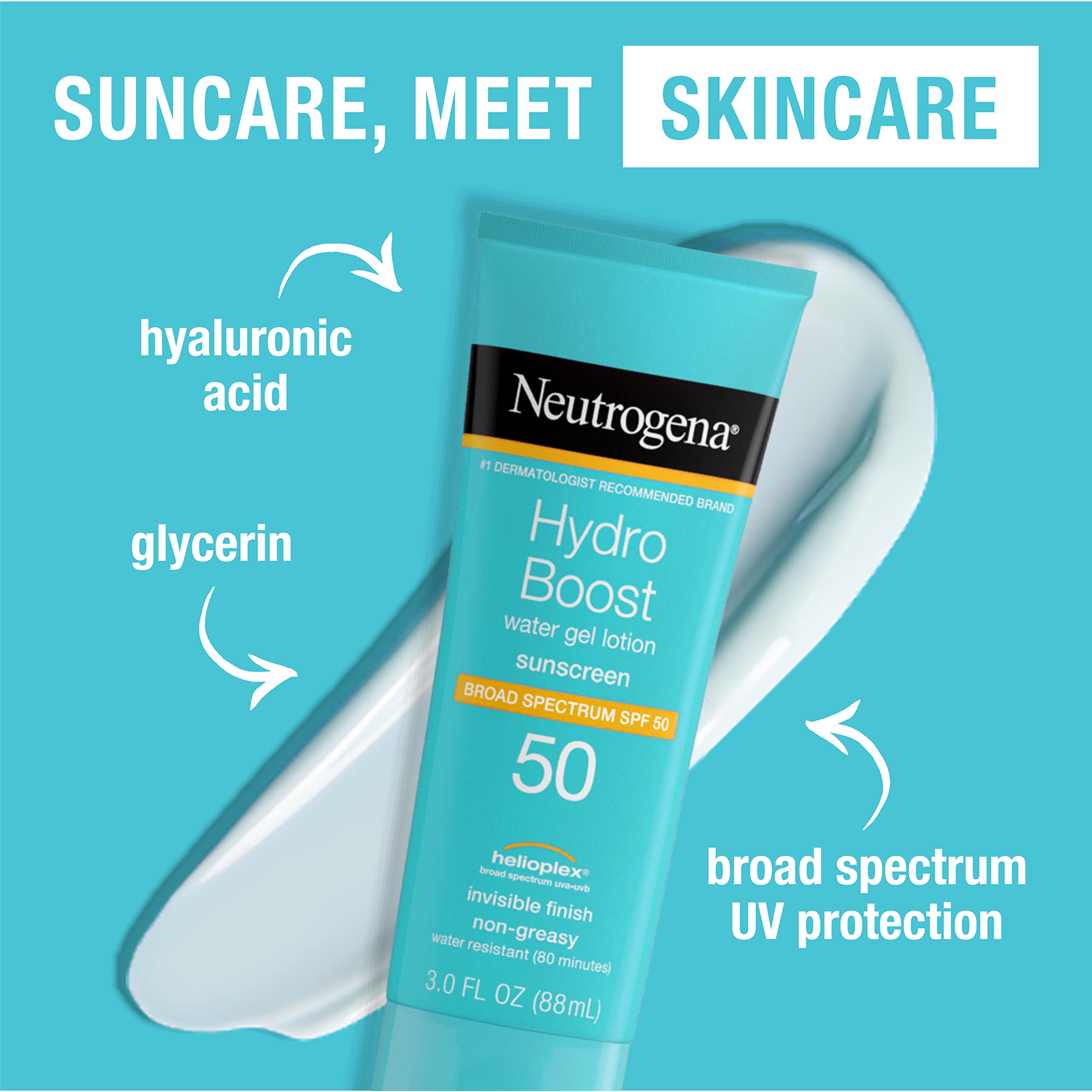 Neutrogena Hydro Boost Water Gel Moisturizing Sunscreen Lotion, Broad Spectrum Sunblock SPF 50, Water Resistant Travel Size Sunscreen For Sensitive Skin, 3 FL OZ (3-Pack)