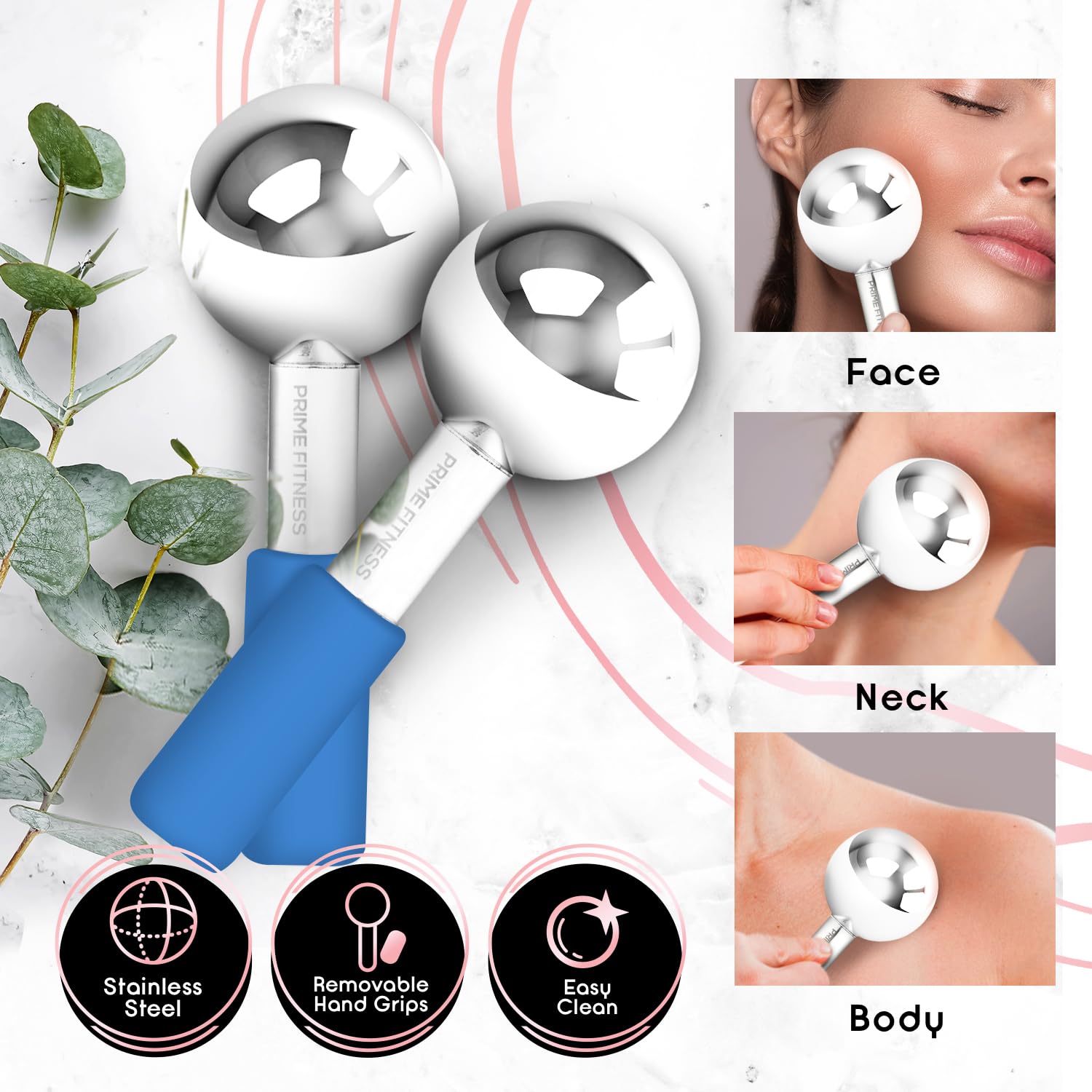 Magic Cool Roller Ball Facial Massage Tools for Face and Neck Ice Globe,Cryo Globes Magic (Blue)