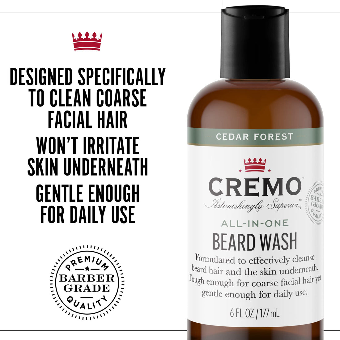 Cremo Cedar Forest Blend Beard and Face Wash, Specifically Designed To Clean Coarse Facial Hair, 6 Fluid Ounce, 1 count