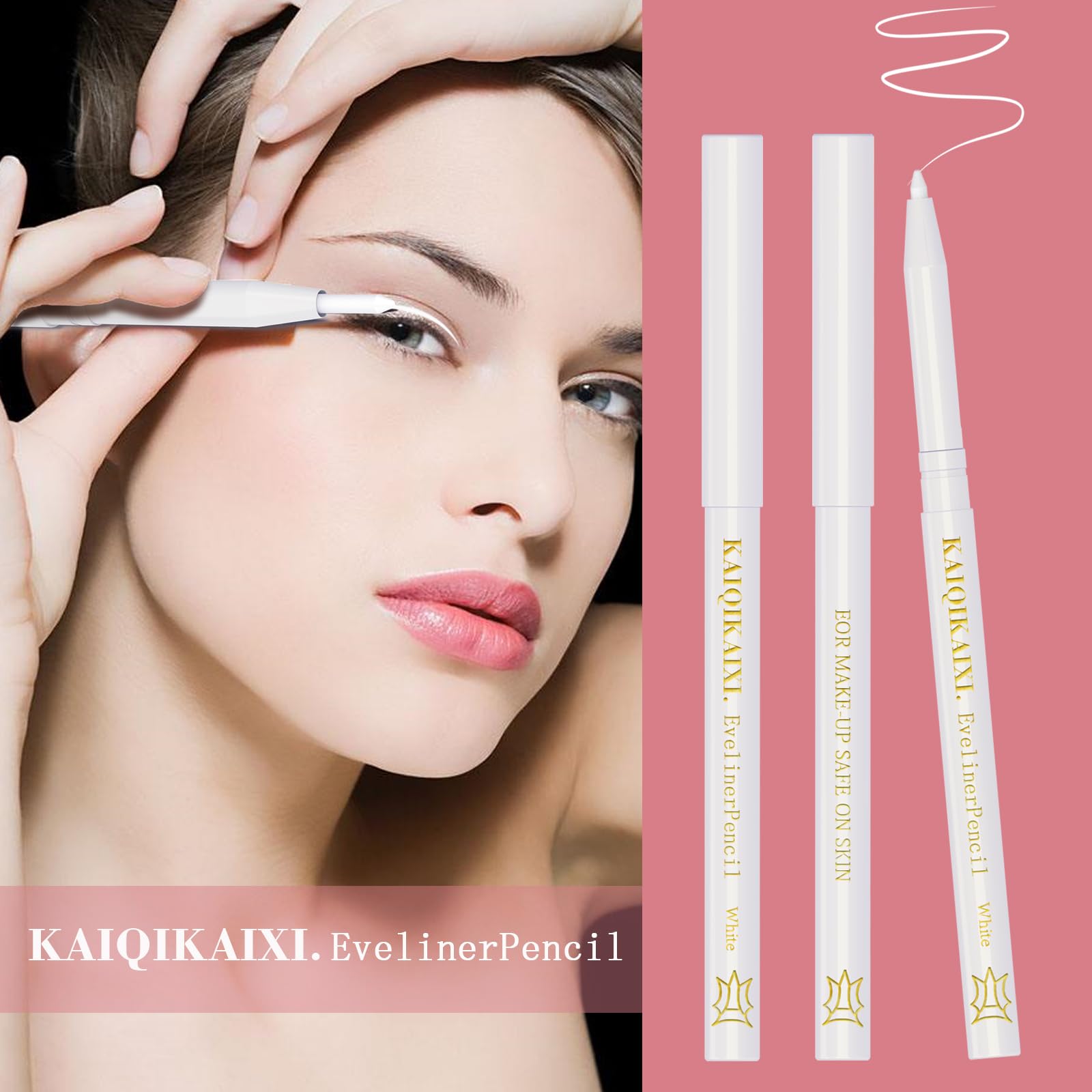 6Pcs White Eyeliner Pencils Professional Use as Highlighter,Lip Line Pen Long-lasting Nice Color Eye Brow Gel Pen Makeup Brow Tint Pencils Beauty Makeup Tools