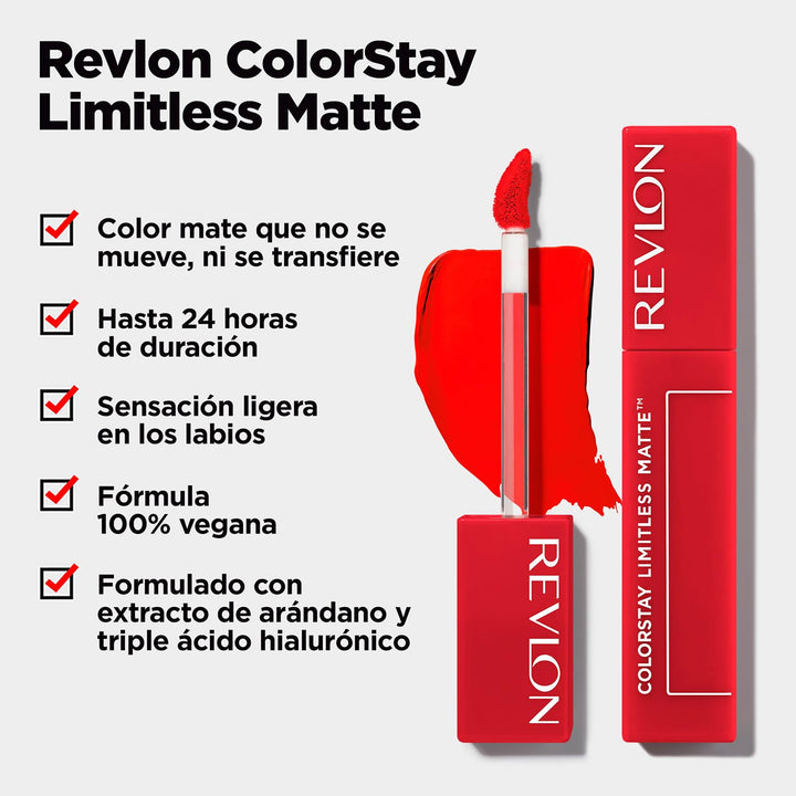 Revlon ColorStay Limitless Matte Liquid Lipstick, Vegan Formula, No-Budge, Longwear Lip Color, Long Lasting, Lightweight/Comfortable, Waterproof, 005 Strut, 0.17 fl oz
