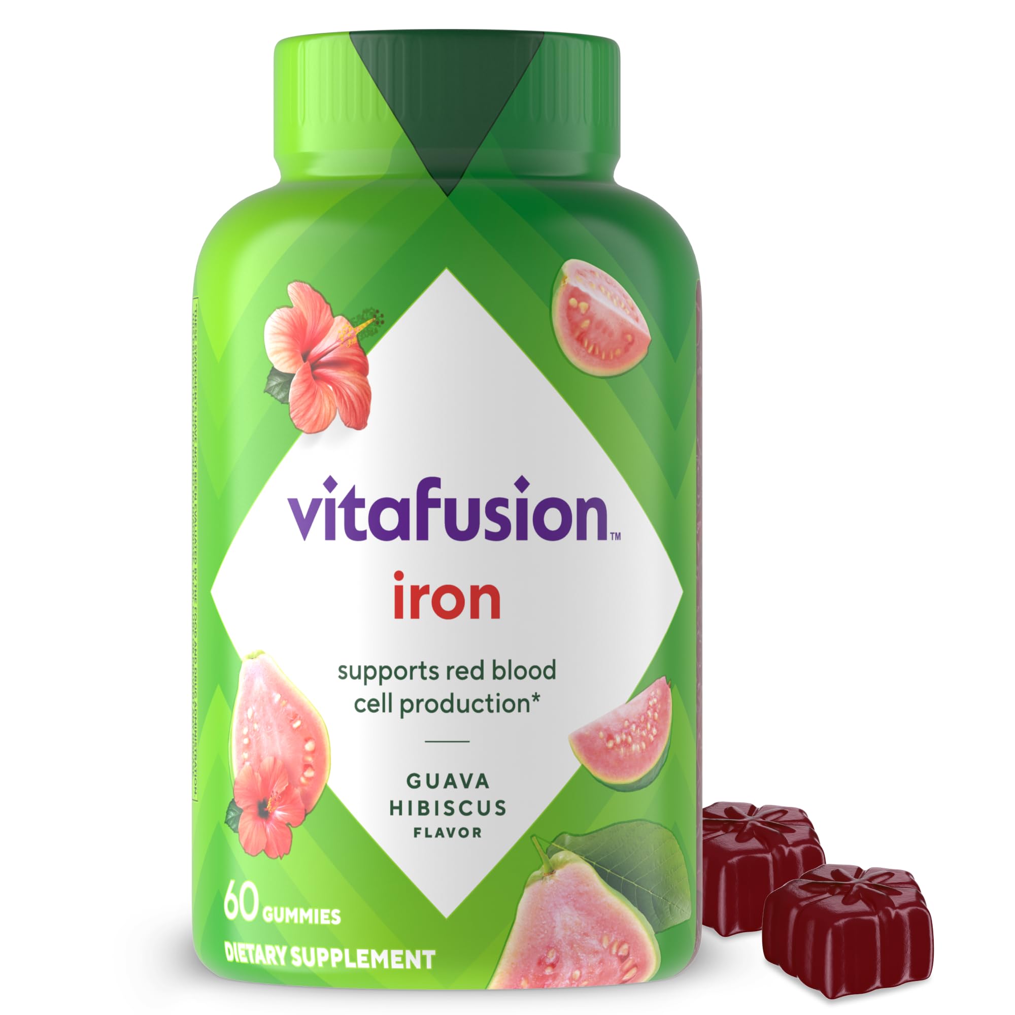 Vitafusion Iron Gummy Vitamin Supplement, Supports Red Blood Cell Production*, Guava Hibiscus Flavor, 30 Servings, 60 Count