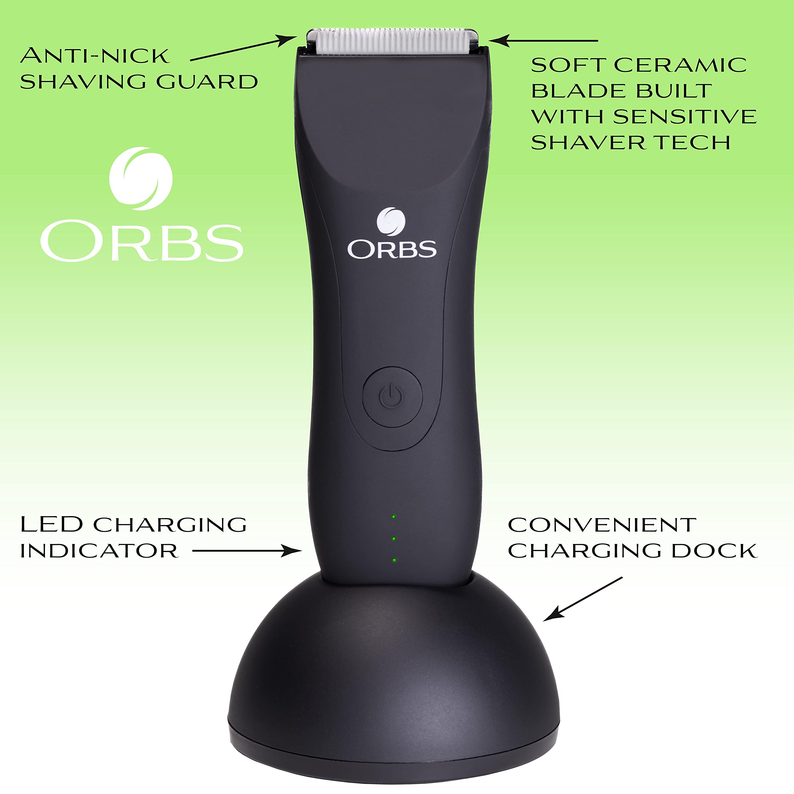 Orbs Electric Trimmer for Men, Premium Ball Trimmer/Shaver for Men, Waterproof Groin and Body Shaver Groomer, Replaceable Ceramic Blade Heads,100 Min Battery Life