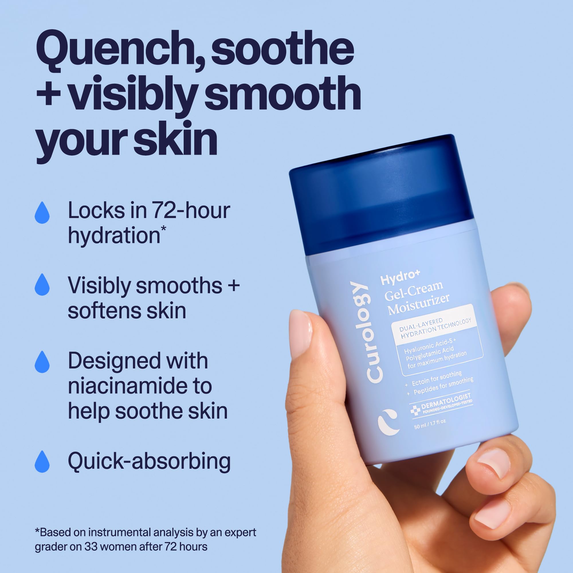 Curology Hydro+ Gel Cream Moisturizer, Lightweight Face Lotion, Hydrating Hyaluronic Acid-5 Complex, Sensitive Skin Care, Fragrance Free, 1.7 fl oz