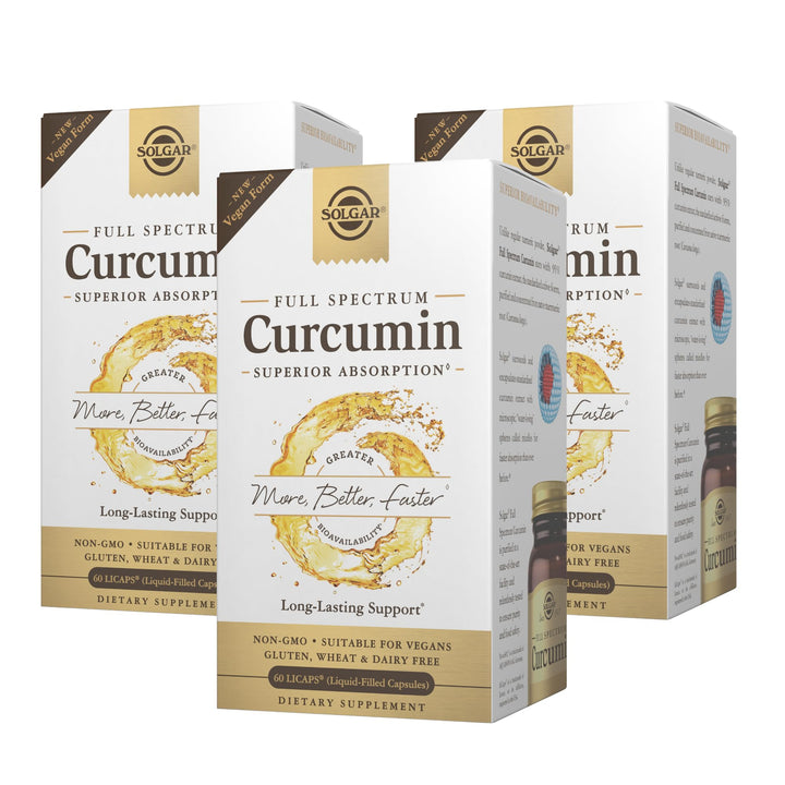 Solgar Full Spectrum Curcumin - 60 LiCaps, Pack of 3 - Superior Absorption - Brain, Joint & Immune Health - Non-GMO, Vegan, Gluten Free, Dairy Free - 180 Total Servings