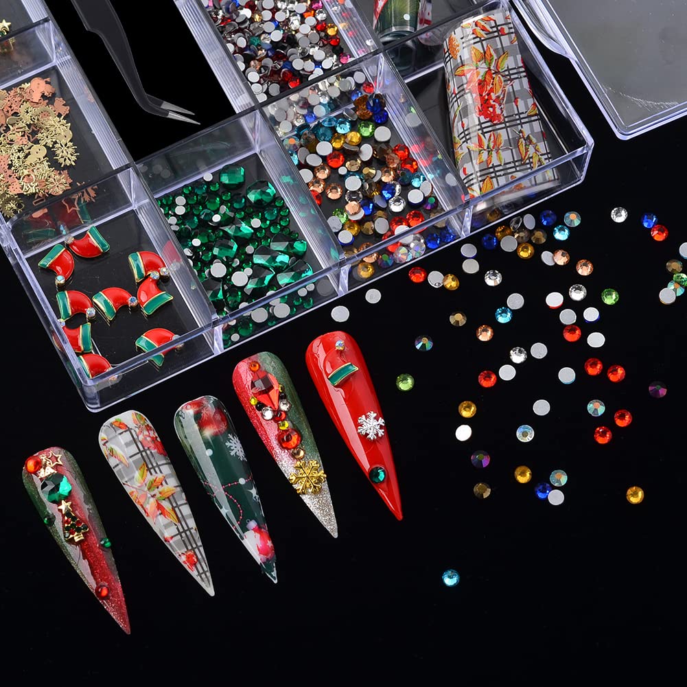 MELINDS Nail Art 3D Mixed Crystal Rhinestone Micro Gems DIY Metal Alloy Christmas Decoration Nail Art Foil Stickers Decal Glitter Kit for Nail Charms Props with Rhinestones Picker