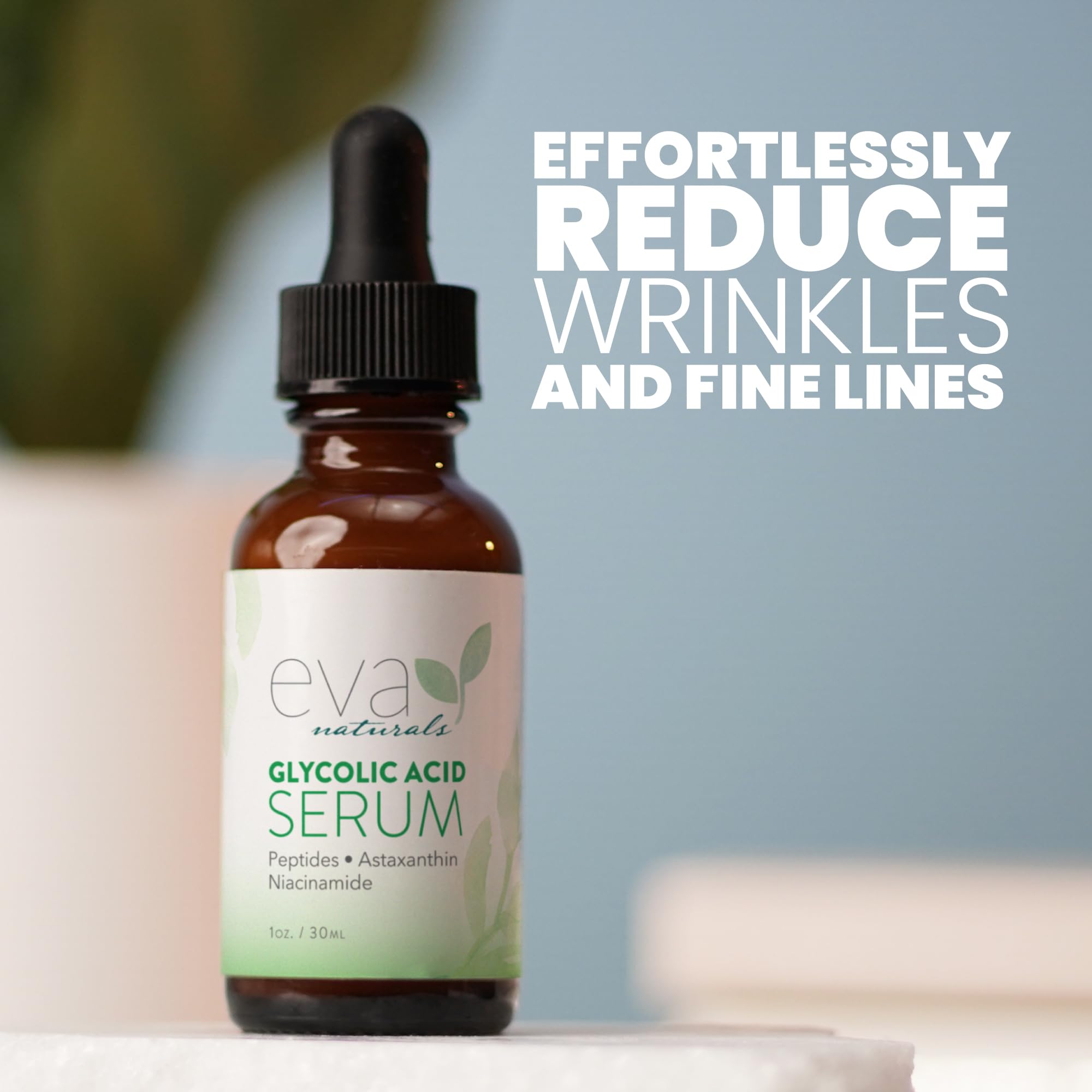 Eva Naturals Glycolic Acid Serum - Anti-Aging Vitamin C & Hyaluronic Acid Skin Brightening Formula Helps To Minimize & Exfoliate Pores, Reduce Fine Lines, Wrinkles, Acne Scarring & Breakouts - 1 Oz