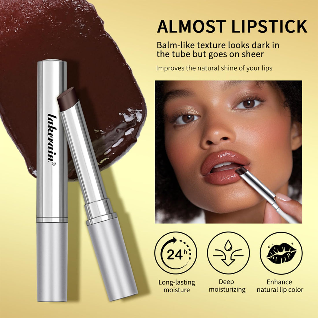 2Pcs Honey Lipstick Tinted Lip Balm,Almost Lipstick for All Skin, Hydrating and Nourishing Tinted Lip Balm for Women(Black)