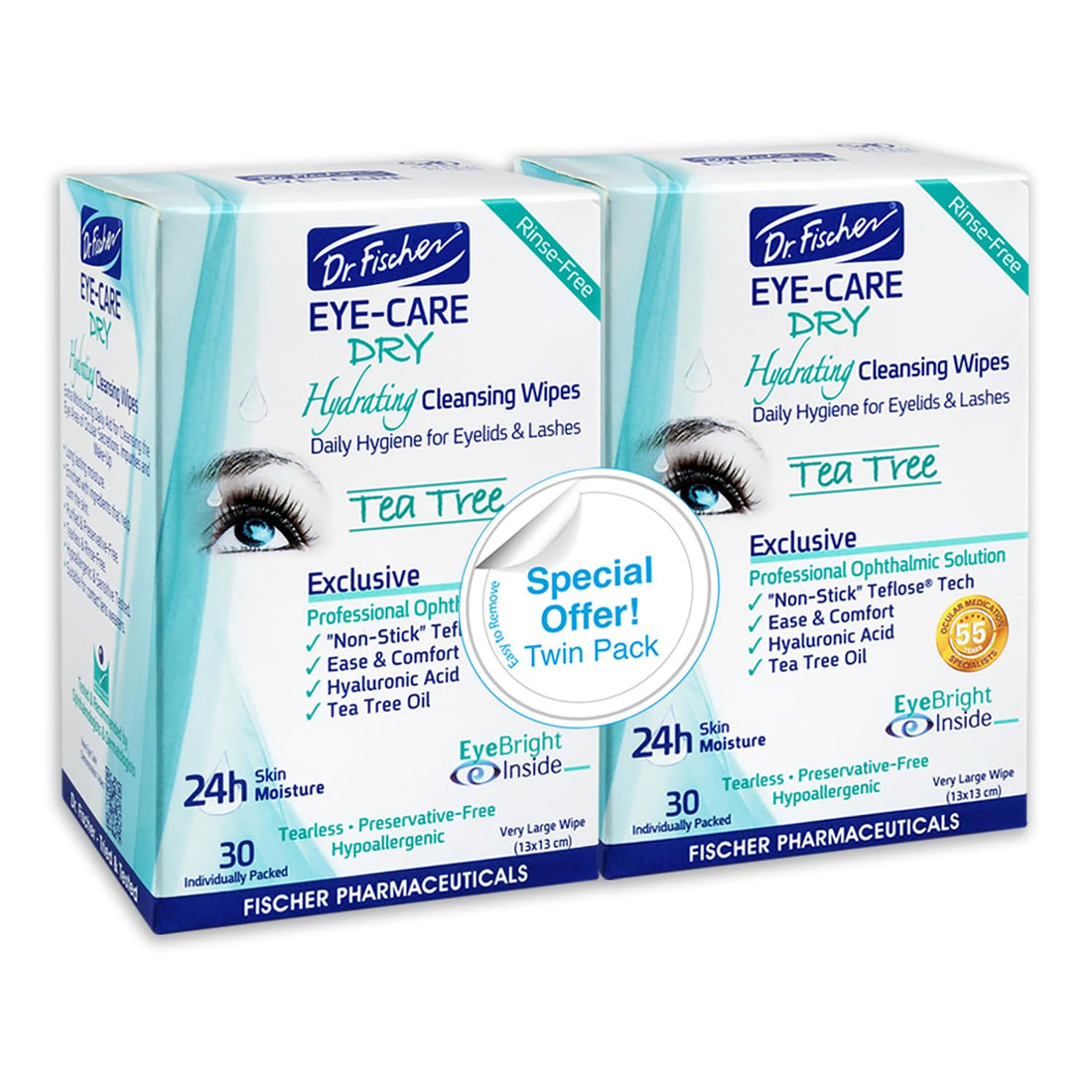Dr. Fischer Eye Care Dry - Complementary Aid For Dry Eye Syndrome. Daily Hydrating Eyelid Wipes To Clean, Soften & Moisturize The Eye Area Of Ocular Secretions And Irritations (Twi