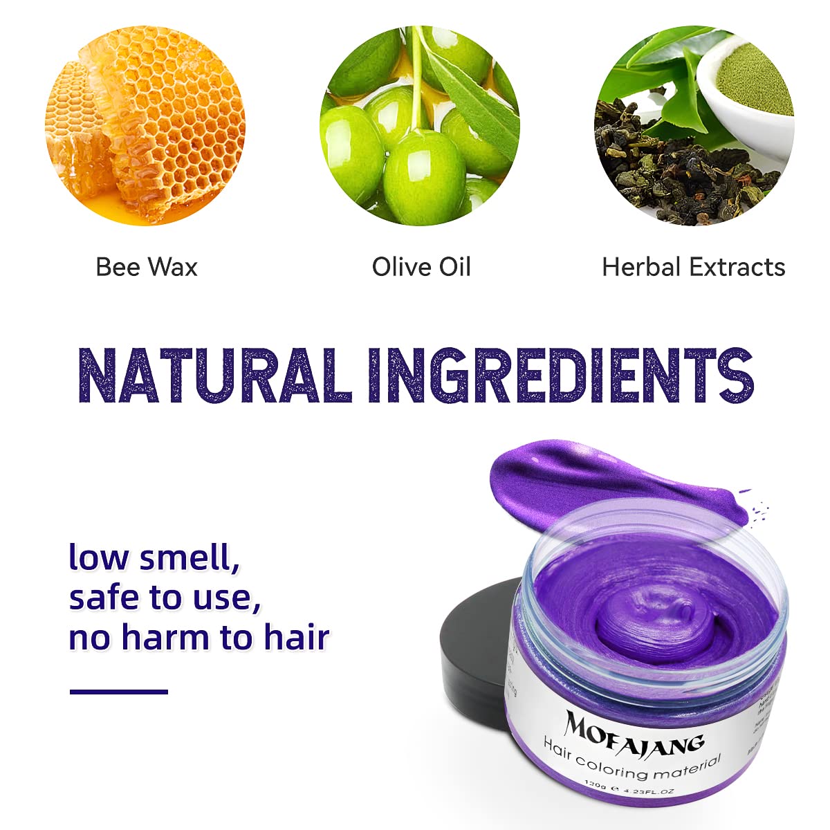 Purple Hair Coloring Dye Wax, Instant Hair Wax, Temporary Hairstyle Cream 4.23 oz, Hair Pomades, Natural Hairstyle Wax for Men and Women Party Cosplay (Purple)