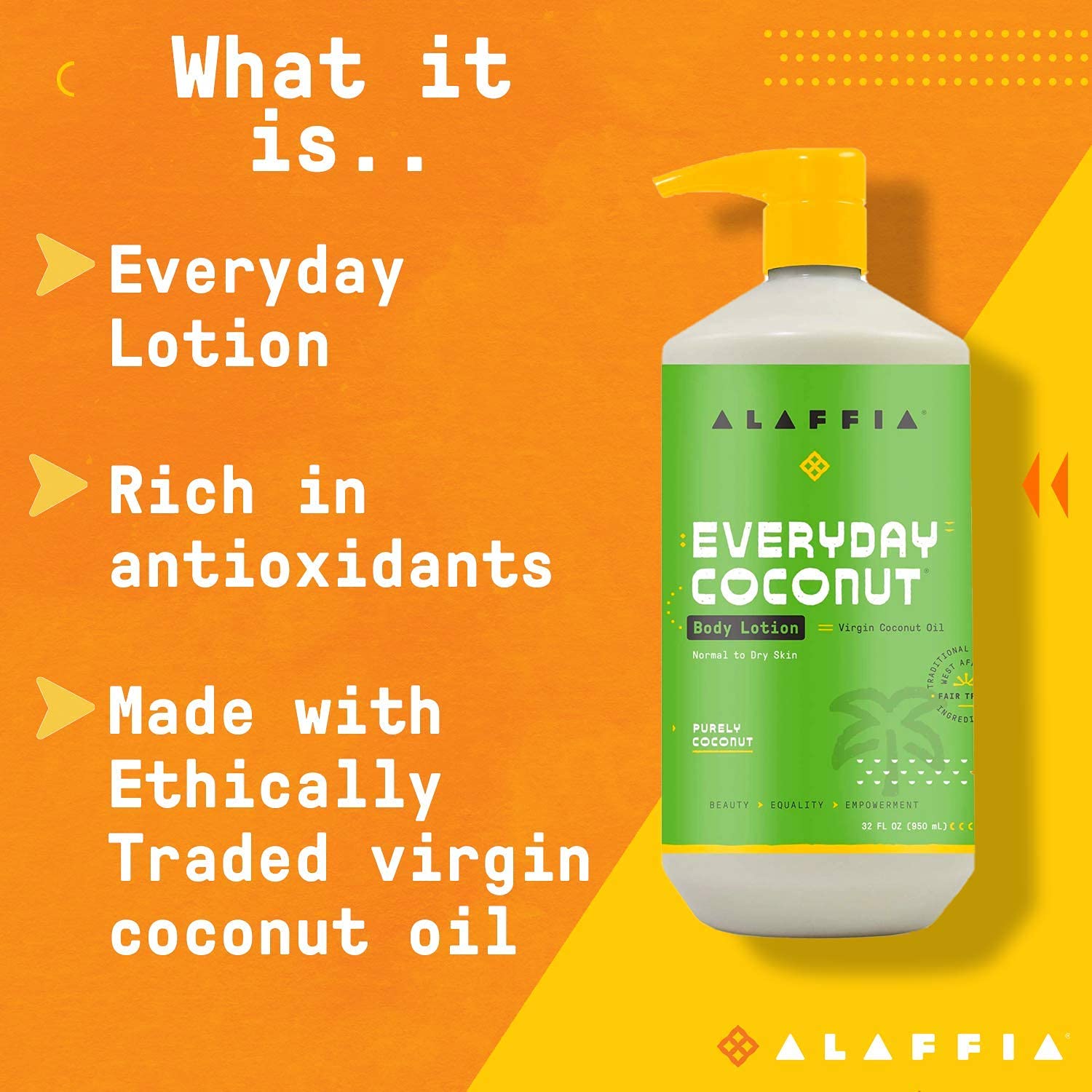Standard Packaging : Alaffia - EveryDay Coconut - Hydrating Body Lotion, Purely Coconut, 32 Ounces