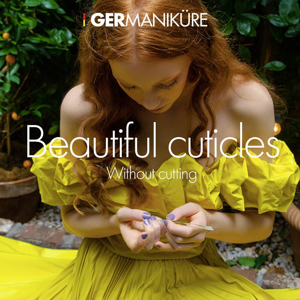 GERMANIKURE 4pc Mini Professional Manicure Set in Light Gray Suede Case - FINOX Stainless Steel Tools Made in Solingen Germany, Glass Nail Care Supplies Made in Czech Republic