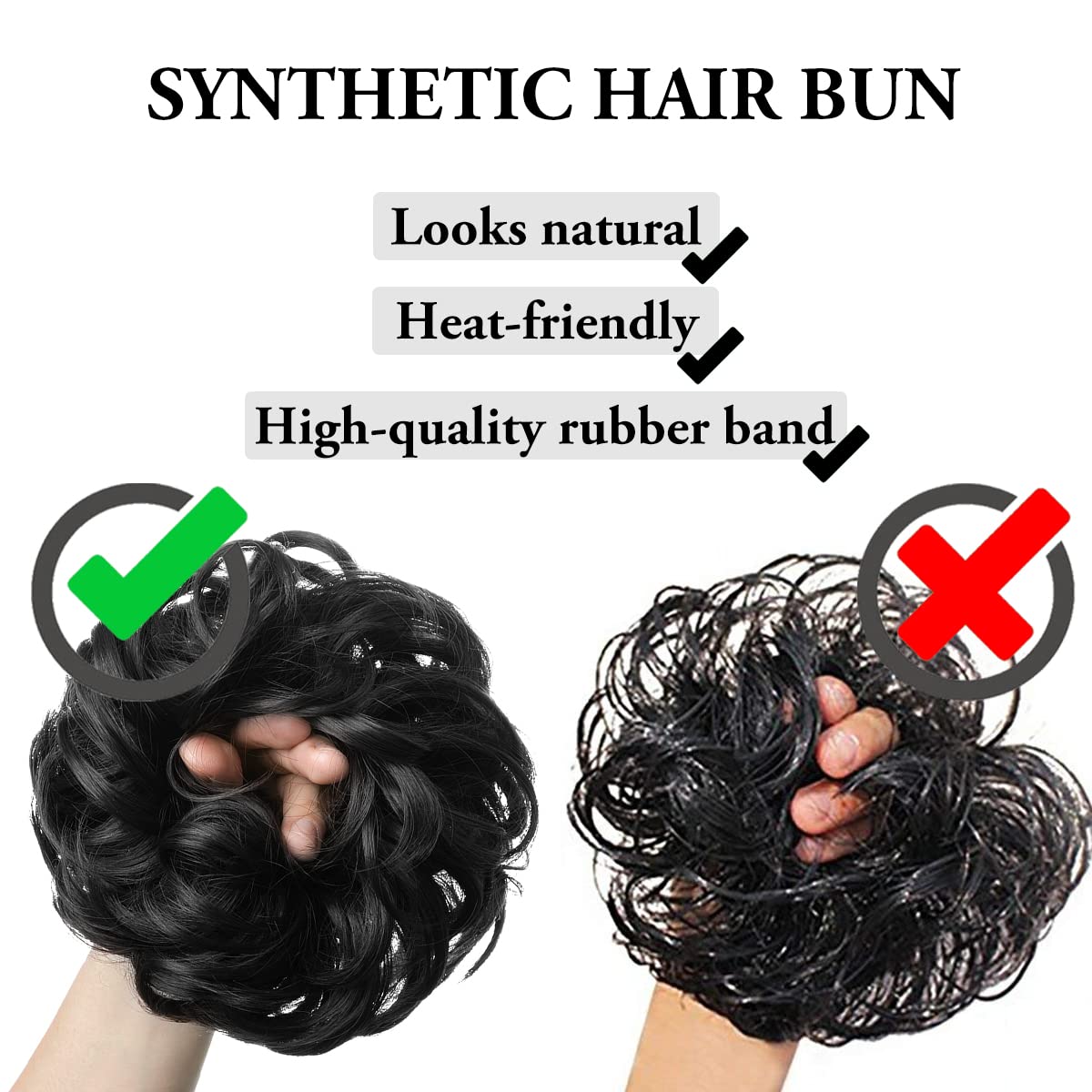 SARLA 2PCS Messy Hair Bun Hair Pieces Wavy Curly Synthetic Updo Fake Scrunchies Ponytail Extension for Women Jet Black