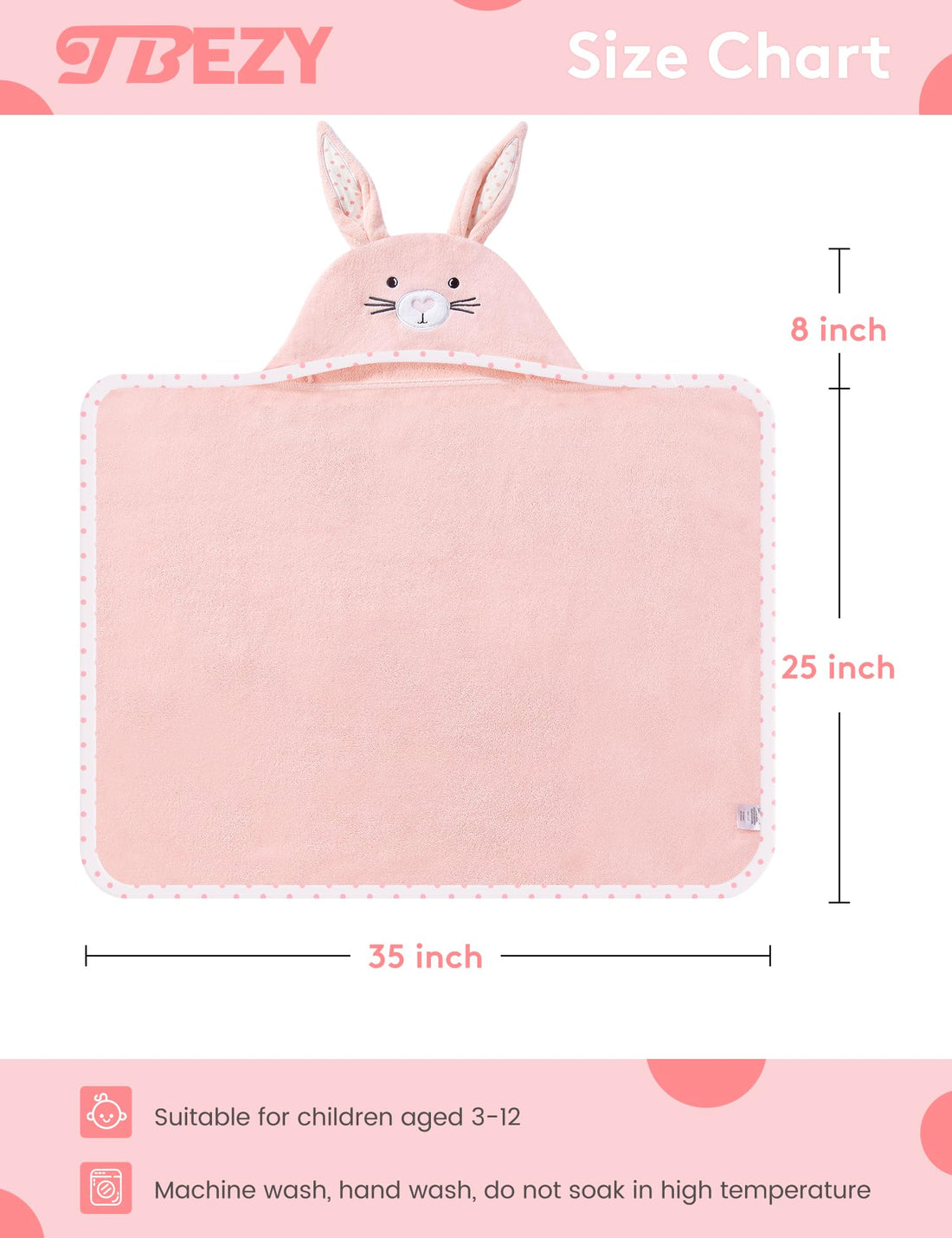 TBEZY Baby Hooded Towel with Unique Animal Design Ultra Soft Thick Cotton Bath Towel for Newborn (Bunny)