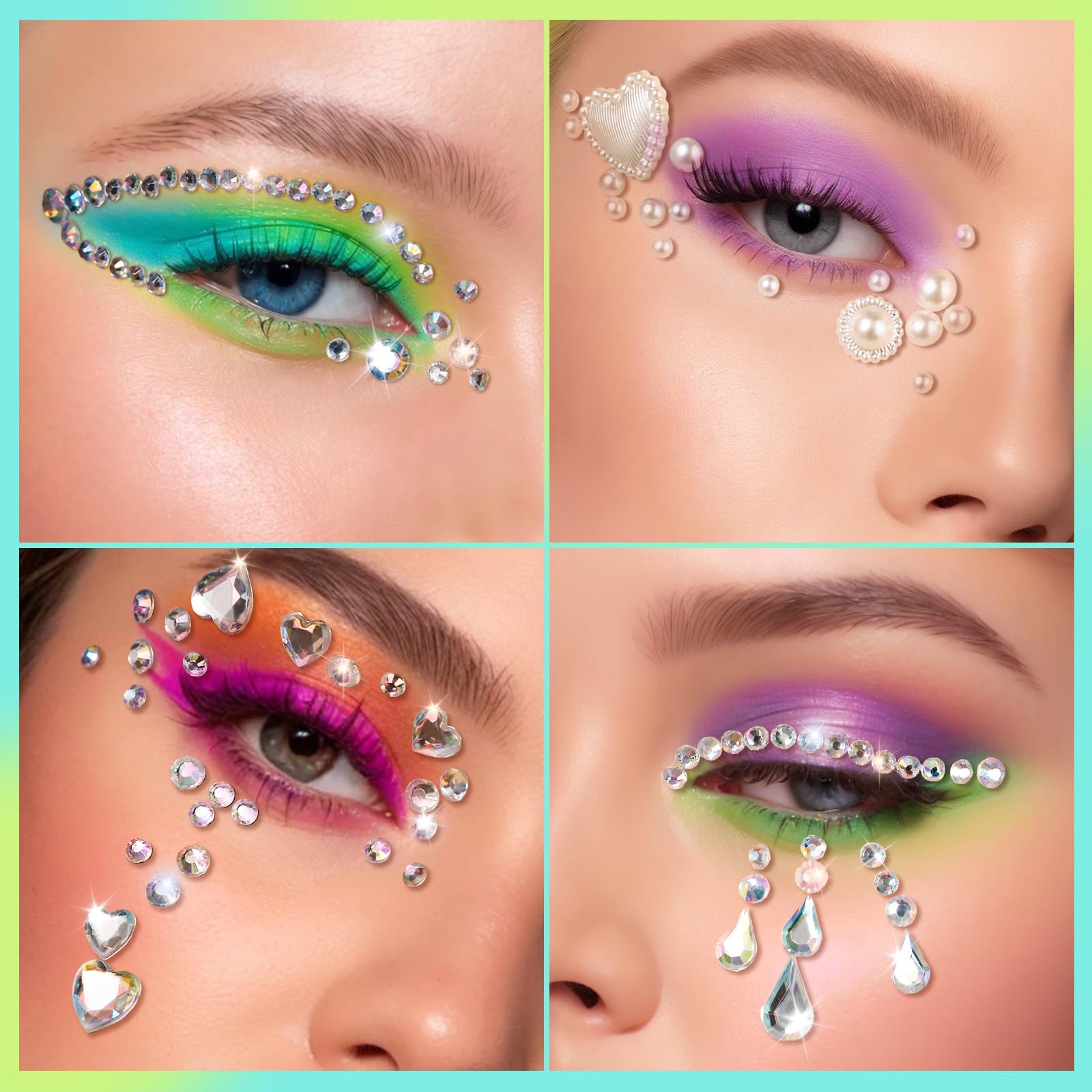 Teenitor Face Gems Self Adhesive Rhinestones for Makeup, Jewels, Stick On Pearls Hair Gems, Pearl Rhinestones Stickers for Hair, Eye, Body, Parties Makeup