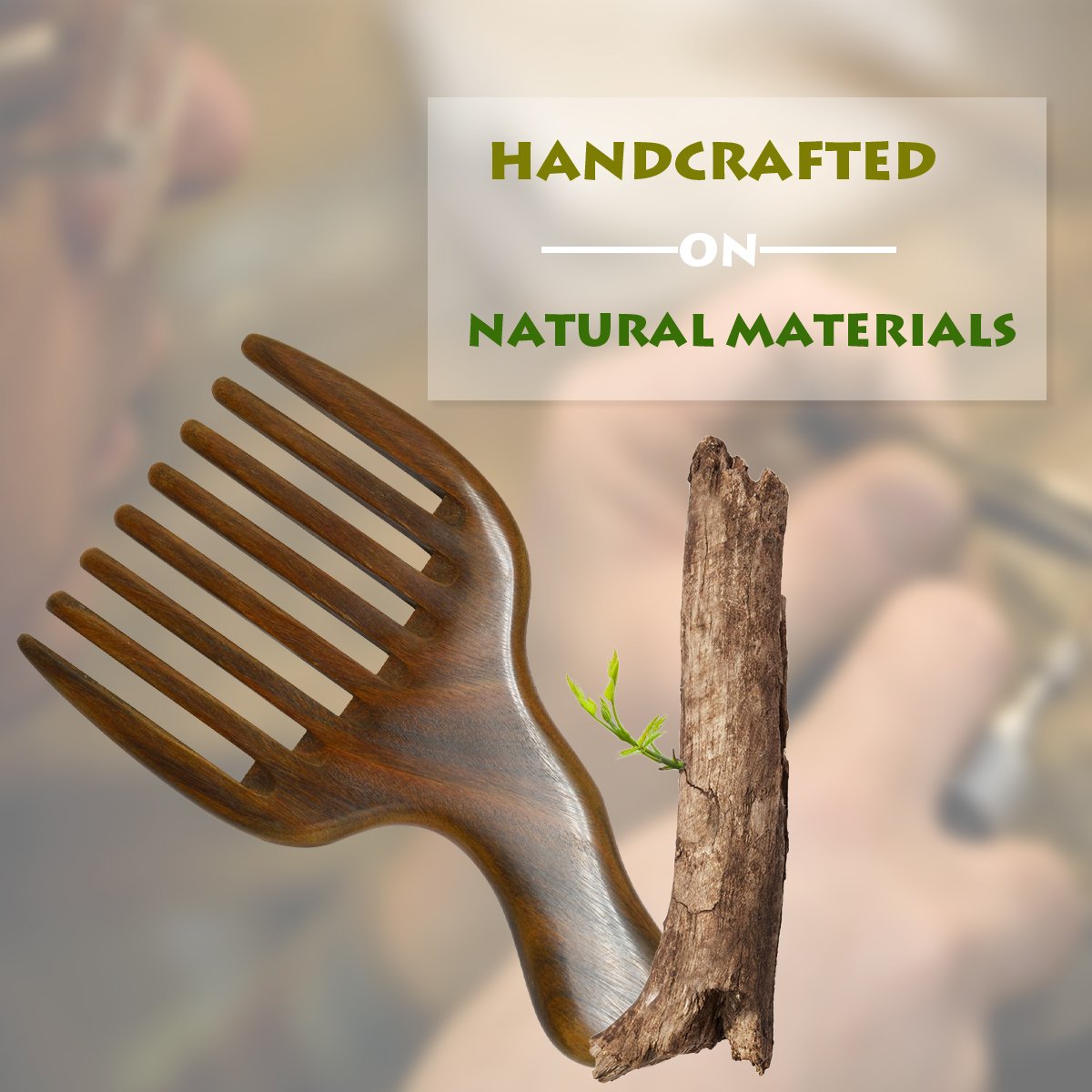 Meta-C Hair/Beard Pick/Comb - Made Of One Whole Piece Of Natural Green Sandal Wood With Fantastic Handle (Wide Tooth)
