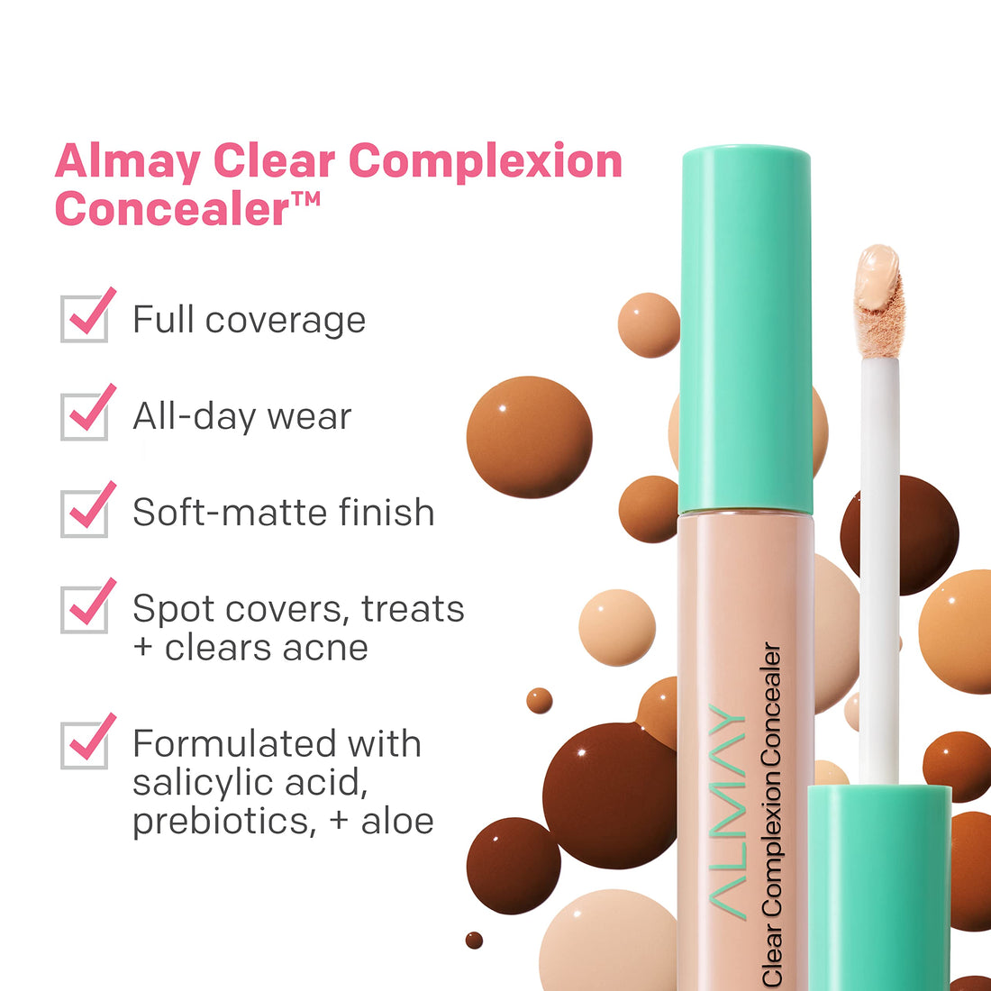 Almay Clear Complexion Acne & Blemish Spot Treatment Concealer Makeup with Salicylic Acid- Lightweight, Full Coverage, Hypoallergenic, Fragrance-Free, for Sensitive Skin, 400 Medium/Deep, 0.3 fl oz.