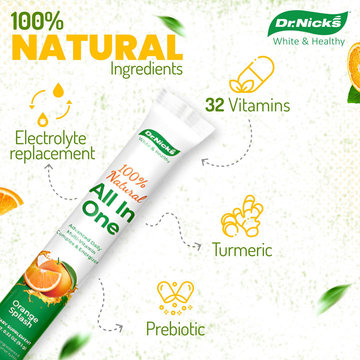 Dr. Nick's All-in-One Multivitamin Drink Mix Packets – for Everyday Vitality and Elite Oral Care – Dentist Formulated with Premium Non-GMO, Vegan, and Gluten-Free Ingredients – Orange Splash Flavor