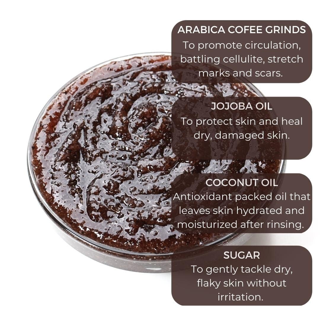 AB Amira Beauty Sugar Body Scrub - Moisturizing, Exfoliating Deep Skin Cleanser. Reduces Acne, Cellulite, Stretch Marks, Dead Skin, Scars, and Wrinkles 14oz (Coffee)