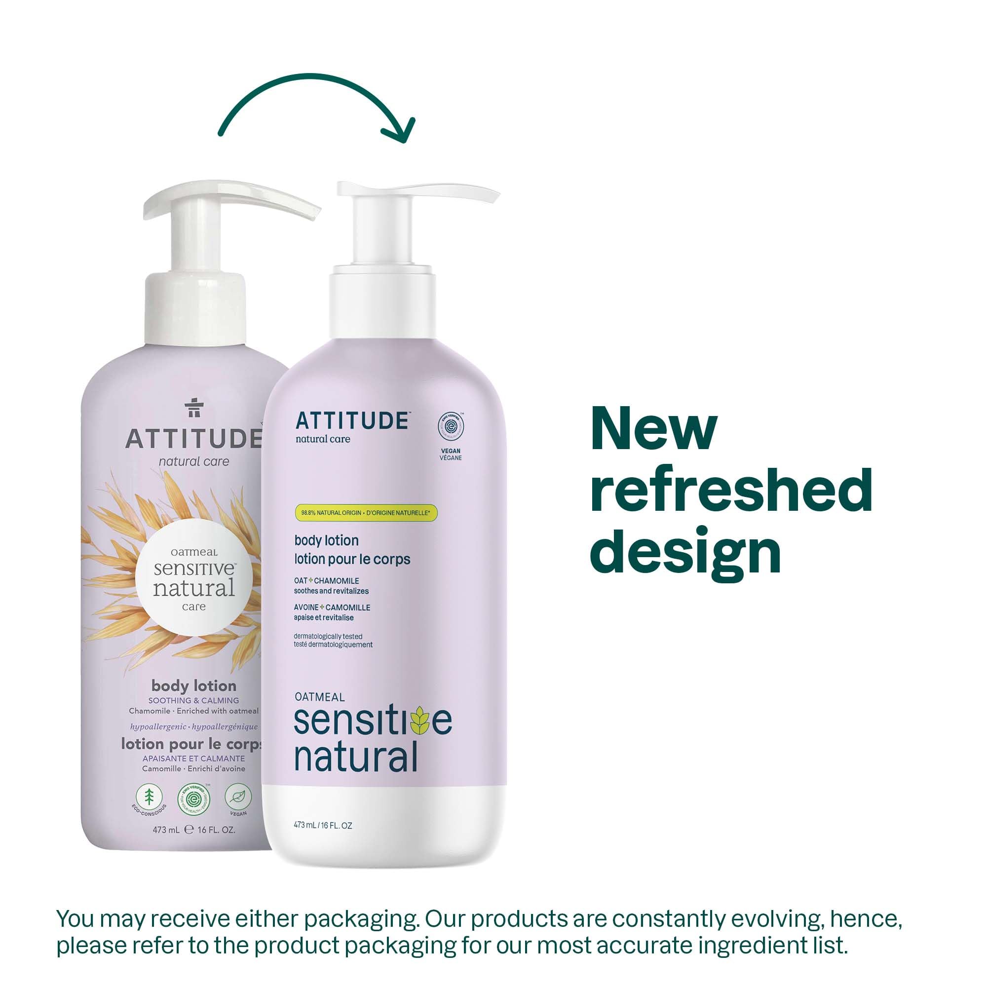 ATTITUDE Soothing Body Lotion for Dry & Sensitive Skin, With Oatmeal, EWG Verified, Dermatologist-tested & Hypoallergenic, Vegan & Cruelty-free Body Moisturizer, Chamomile, 16 Fl. Oz.