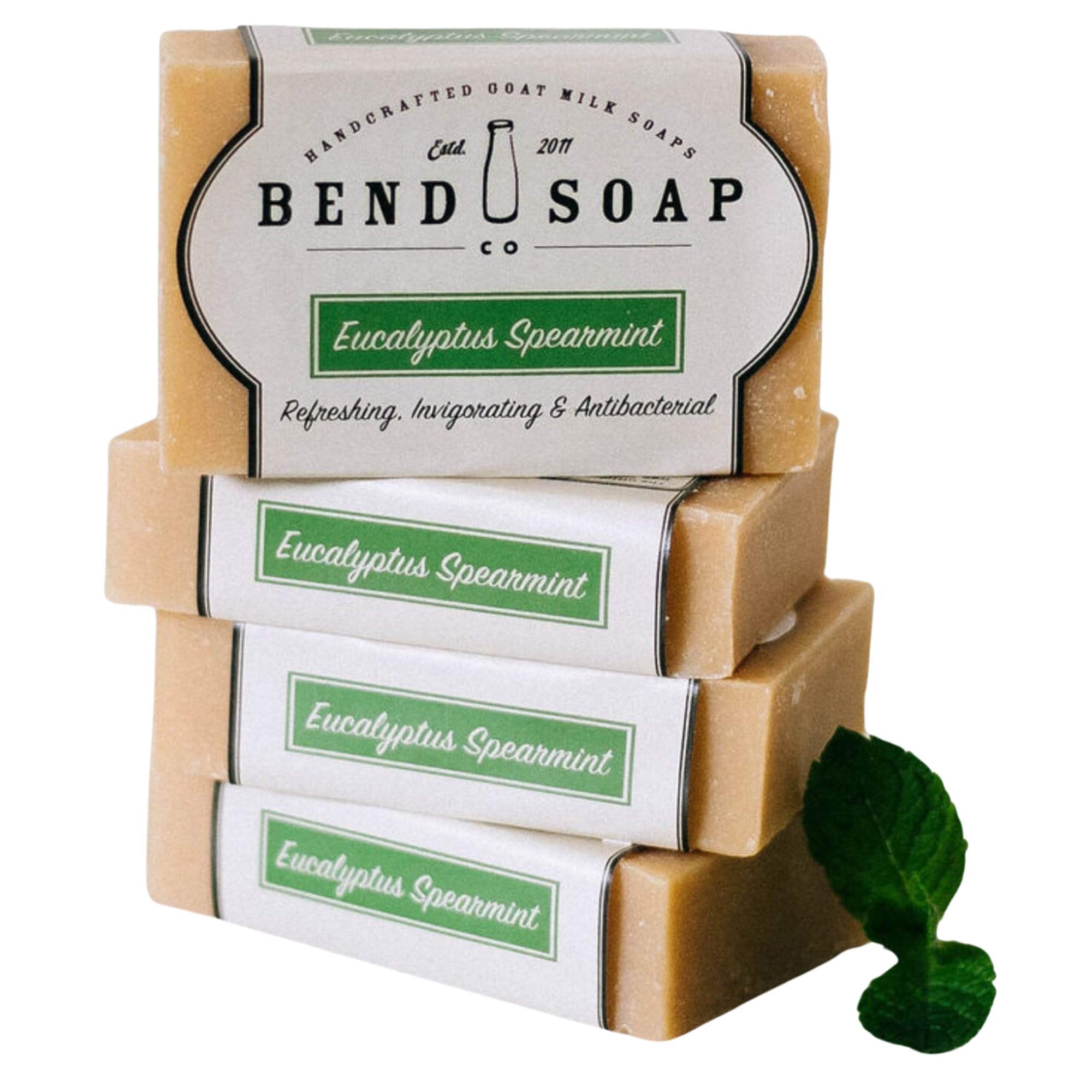 Bend Soap Company All Natural Handmade Goat Milk Soap for Dry Skin Relief, Eucalyptus Spearmint, 4 Count
