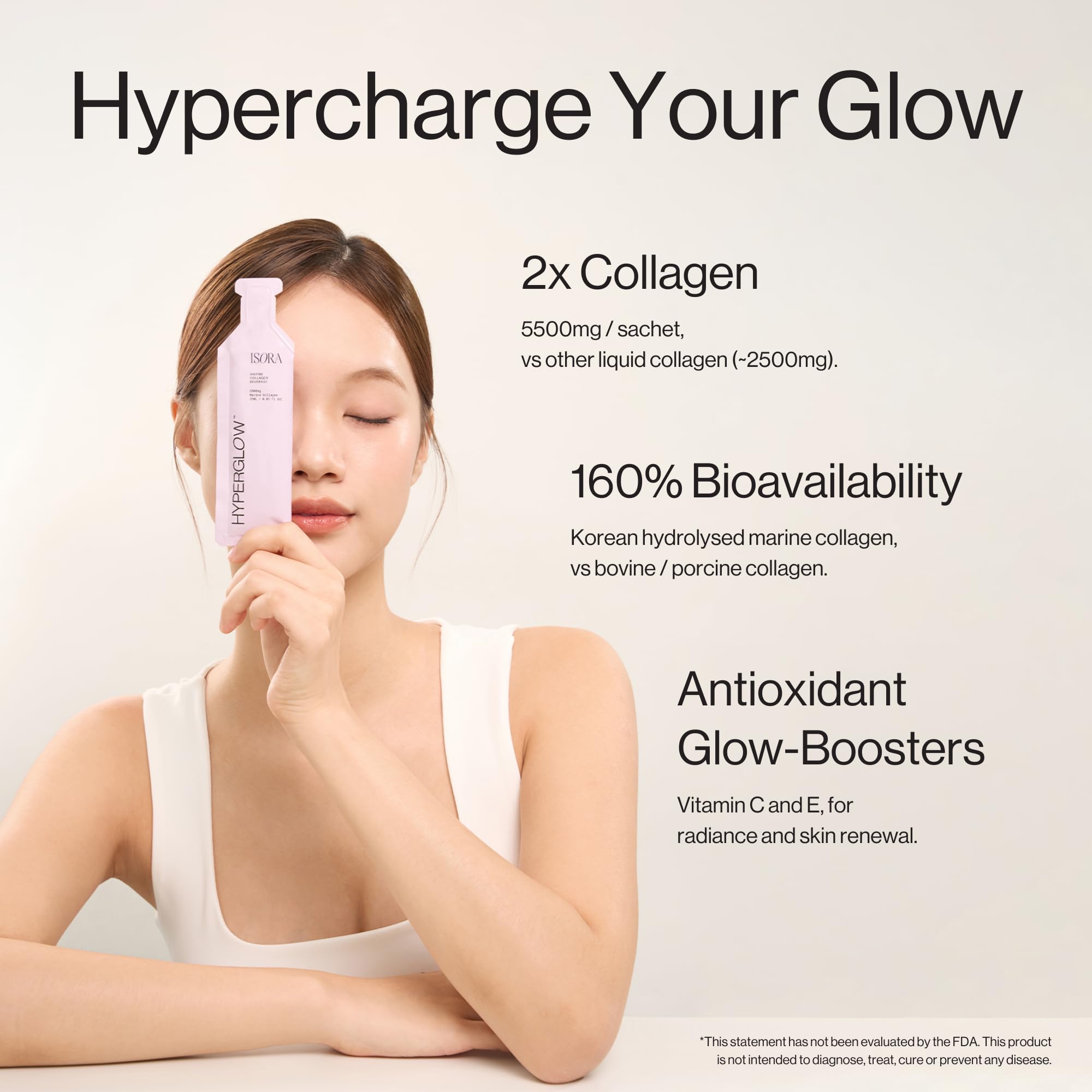 Isora HyperGlow Liquid Collagen Shots (15 Pack, Mixed Berries) - 5500mg Korean Marine Collagen Drink with Biotin, Beauty Drink for Skin, Hair, Nails in Travel Packets to Go with Real Juice