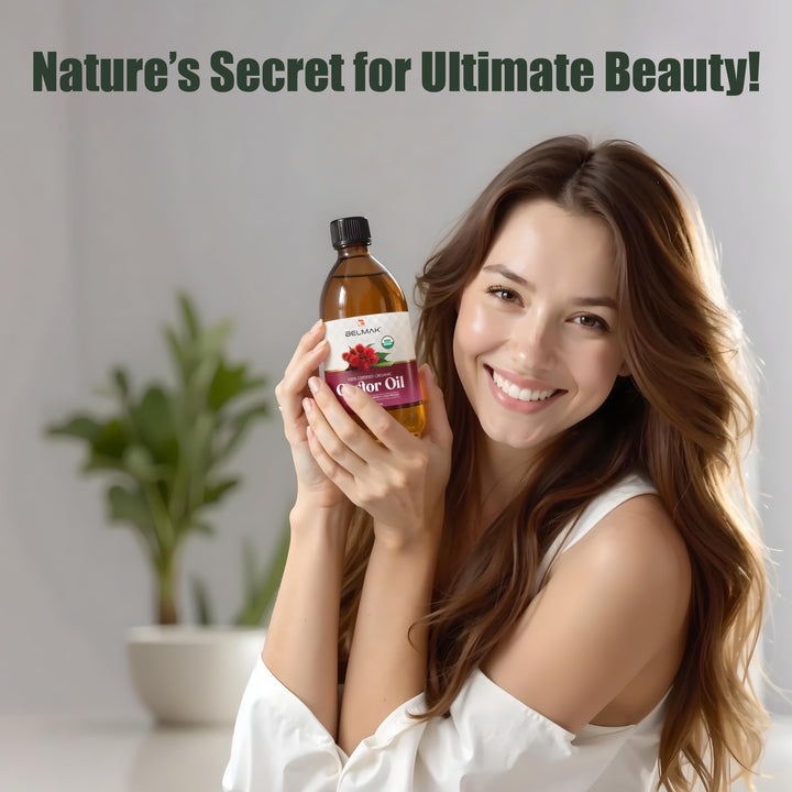 Organic Castor Oil Cold Pressed Unrefined (Glass Bottle 16.2 Oz), USDA Certified Organic, Aceite de Ricino 100% Pure y Natural, Hexane Free, Castor Oil for Hair Growth, Eyelashes & Eyebrows.