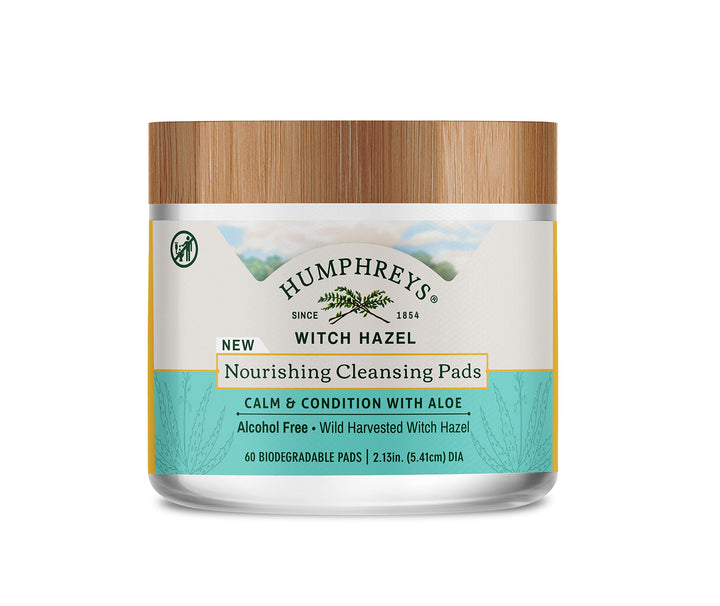 Humphreys Witch Hazel Nourishing Cleansing Pads | Wild Harvested Witch Hazel & Aloe | Alcohol-Free | Natural | Hydrating | Biodegradable | 60 Pads