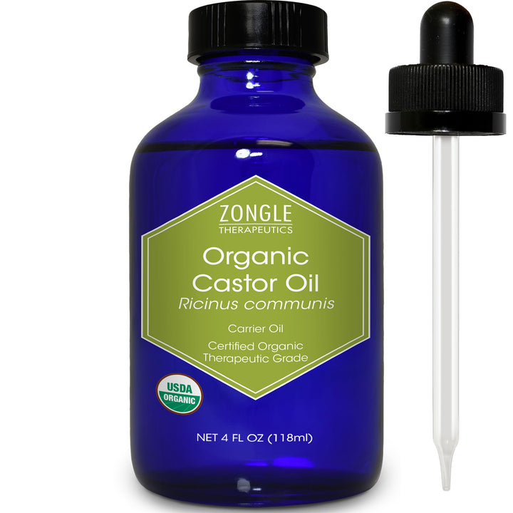 Organic, Castor Oil, Therapeutic Grade, for Constipation – 100% Pure, Castor Oil, Cold Pressed, Unrefined, in Glass Bottle, for Face, Hair Growth, Eyelashes, by Zongle Therapeutics, 4 OZ