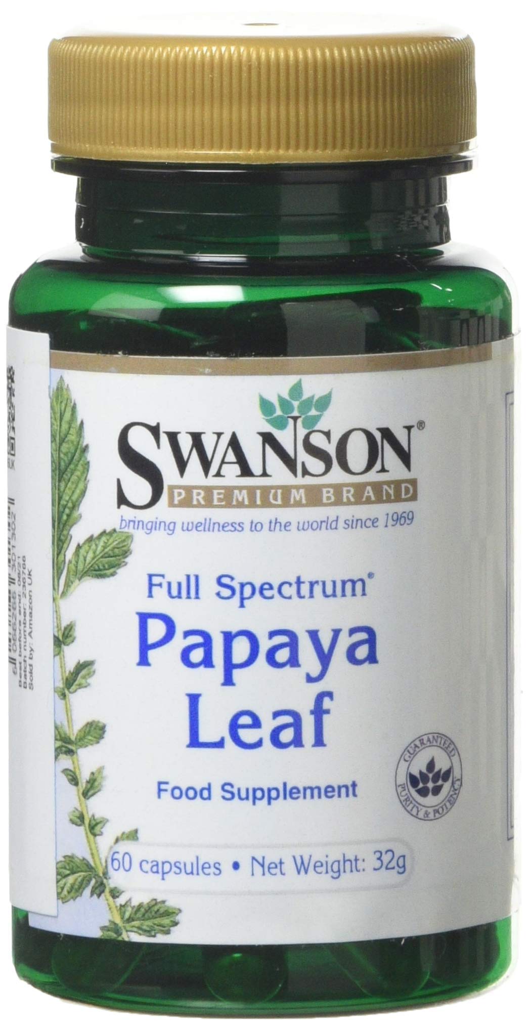 Swanson Full Spectrum Papaya Leaf - Herbal Supplement Promoting Digestive Health '&' GI Tract Support - Natural Formula Overall Wellness - (60 Capsules, 400mg Each)