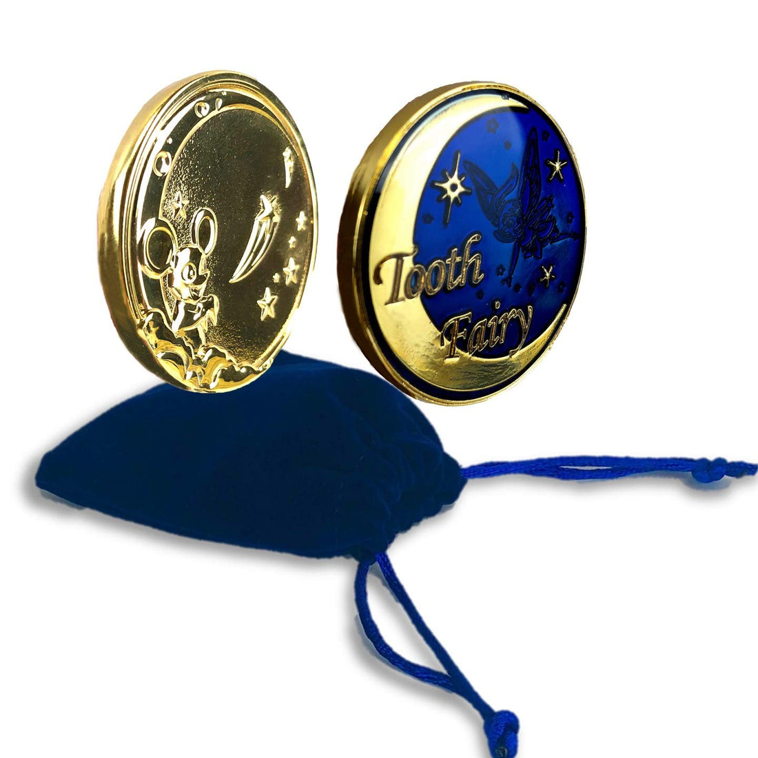 Liphontcta Gold Tooth Fairy Coin Gift Keepsake with Tooth Fairy Story Video for Boys and Girls with Velvet Pouch