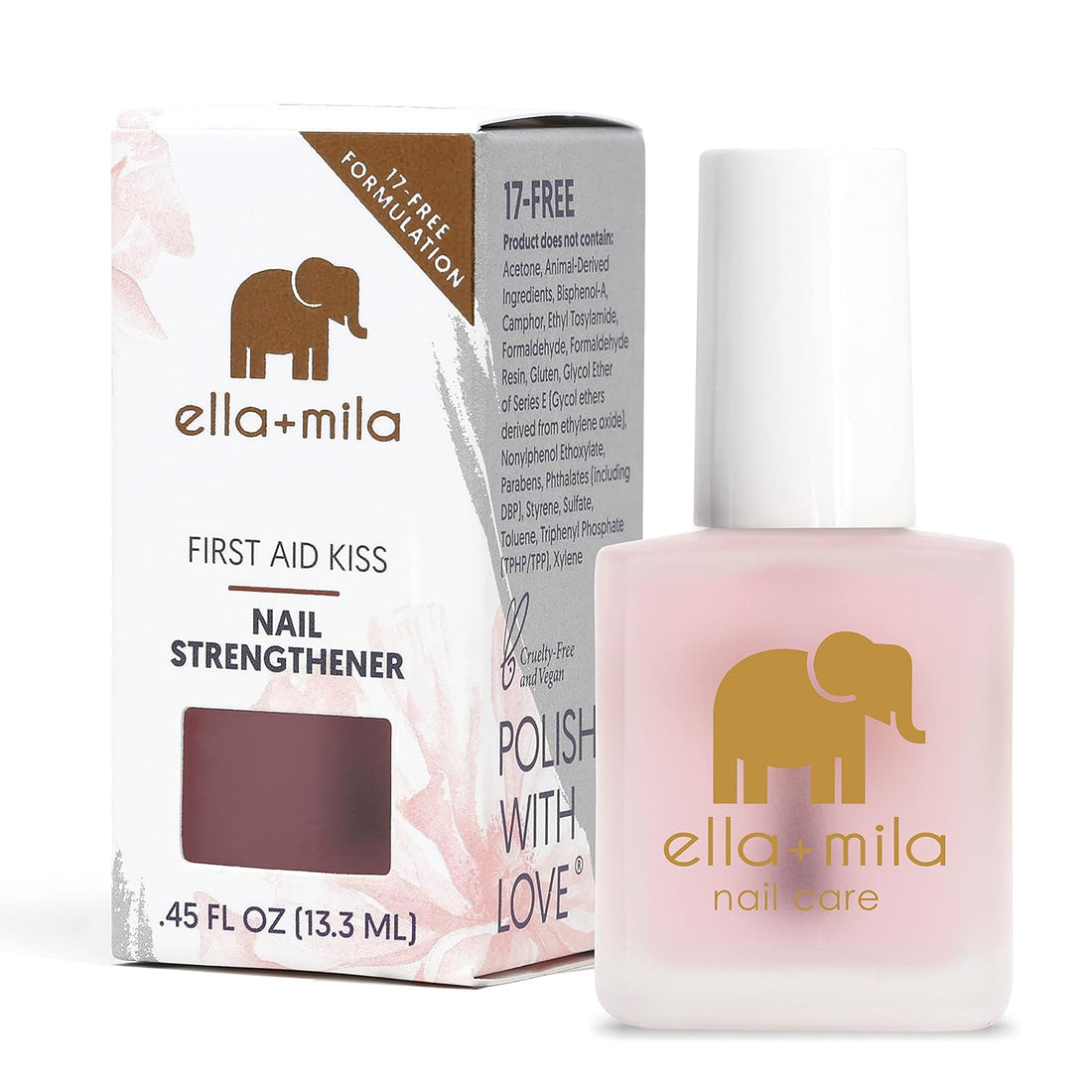 ella+mila First Aid Kiss Nail Strengthener and Growth treatment- Nail Repair Solution & Growth Treatment for Thin, Brittle & Damaged Nails - Nail Hardener with Vitamin E (0.45 fl oz)