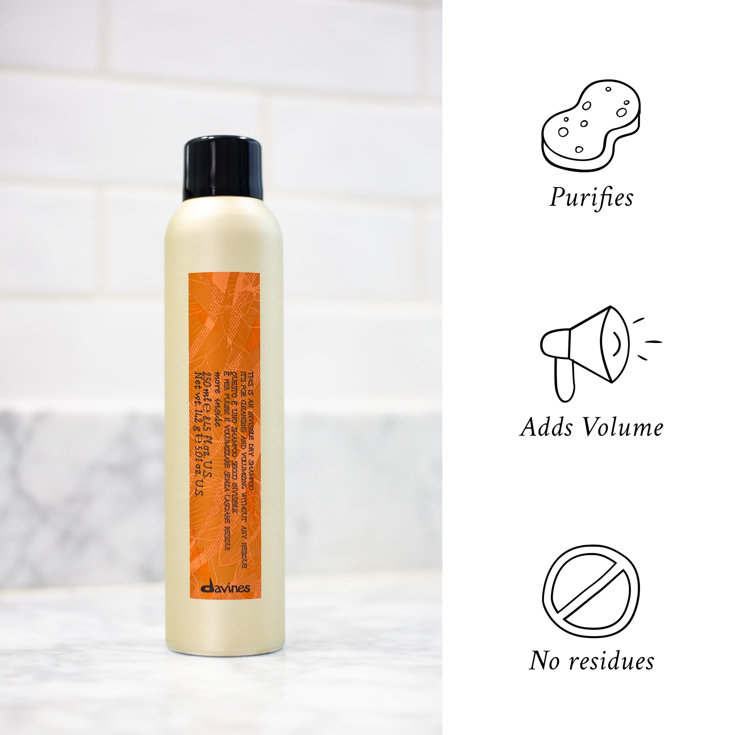 Davines This Is An Invisible Dry Shampoo, Residue-Free Cleansing And Volumizing Formula, Absorbs Oil With A Soft And Natural Finish, Vanilla And Grapefruit Scented, 6.03 Fl. Oz