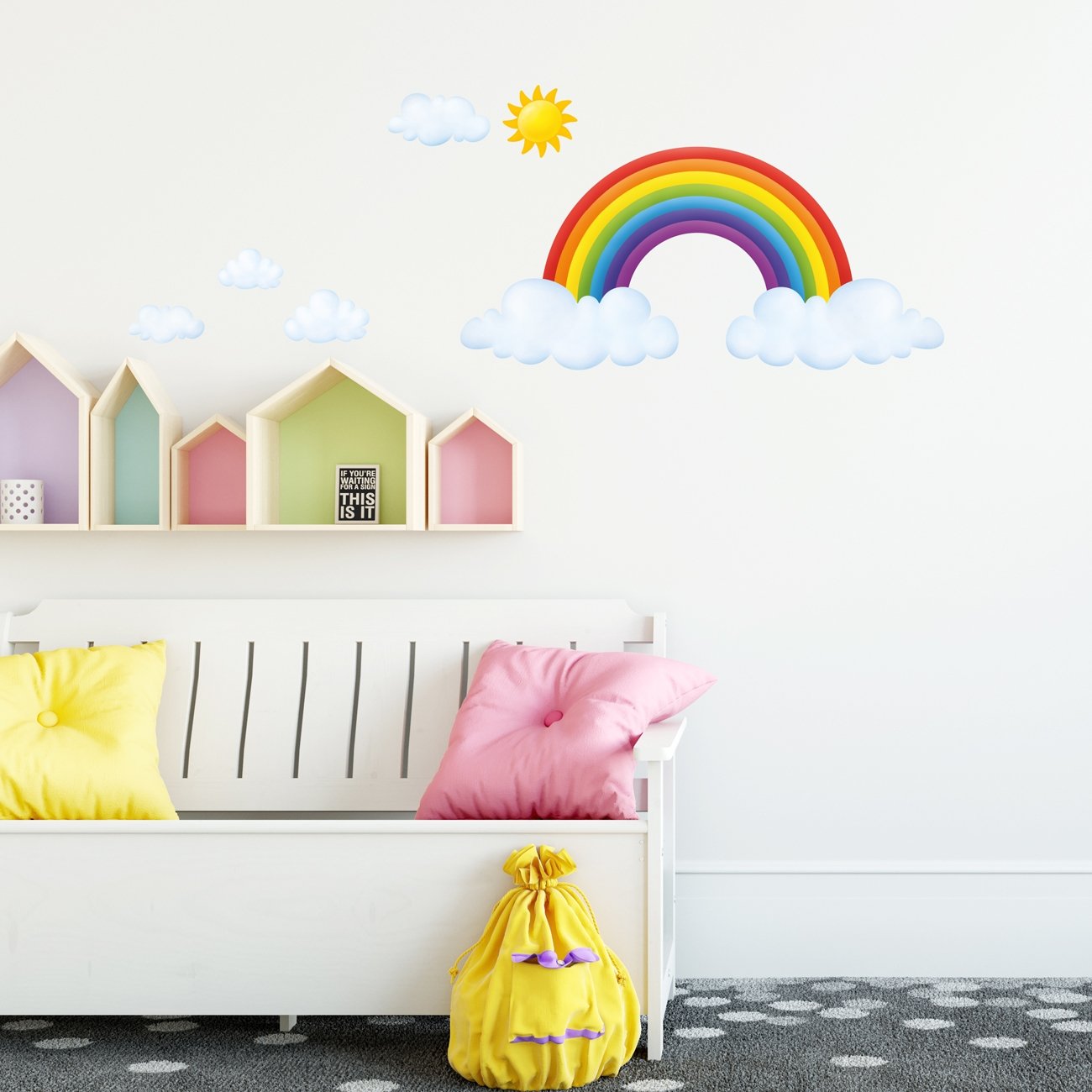 DECOWALL SG-1713 Rainbow and Clouds Kids Wall Stickers Wall Decals Peel and Stick Removable Wall Stickers for Kids Nursery Bedroom Living Room décor