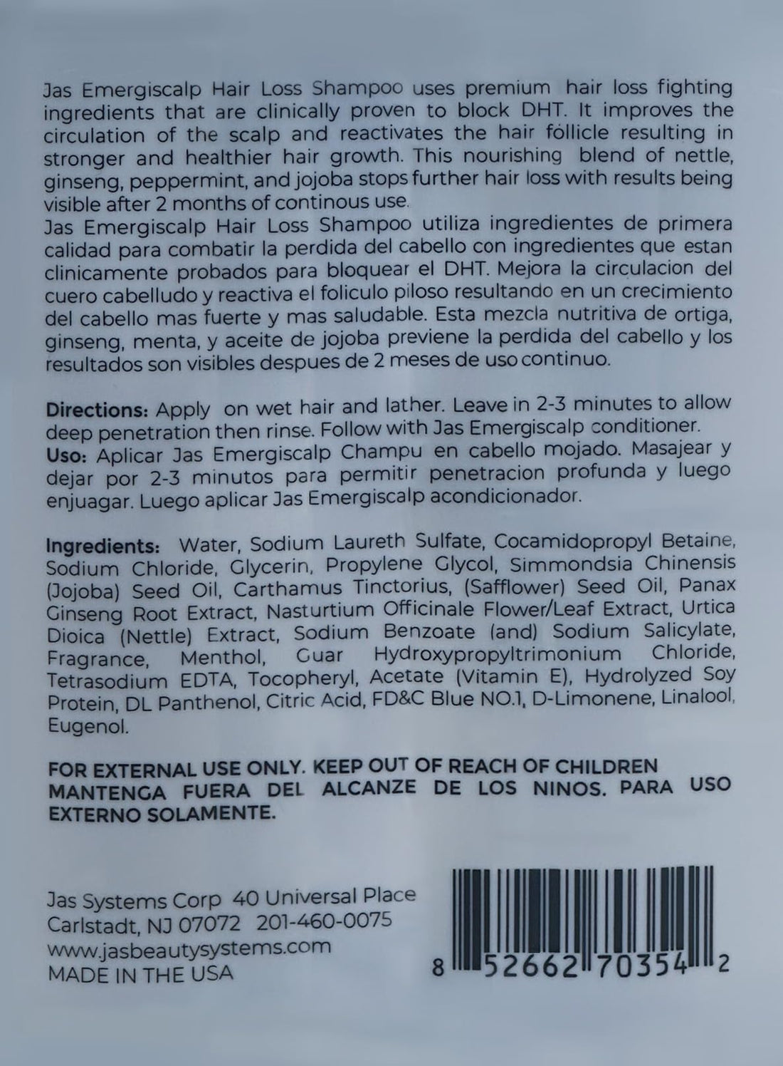 JAS Emergiscalp Hair Loss Prevention Shampoo Nettle + Ginseng 16 Oz, Conditioner Nettle + Ginseng 16 Oz & Leave-in Treatment Nettle + Ginseng 4 Oz